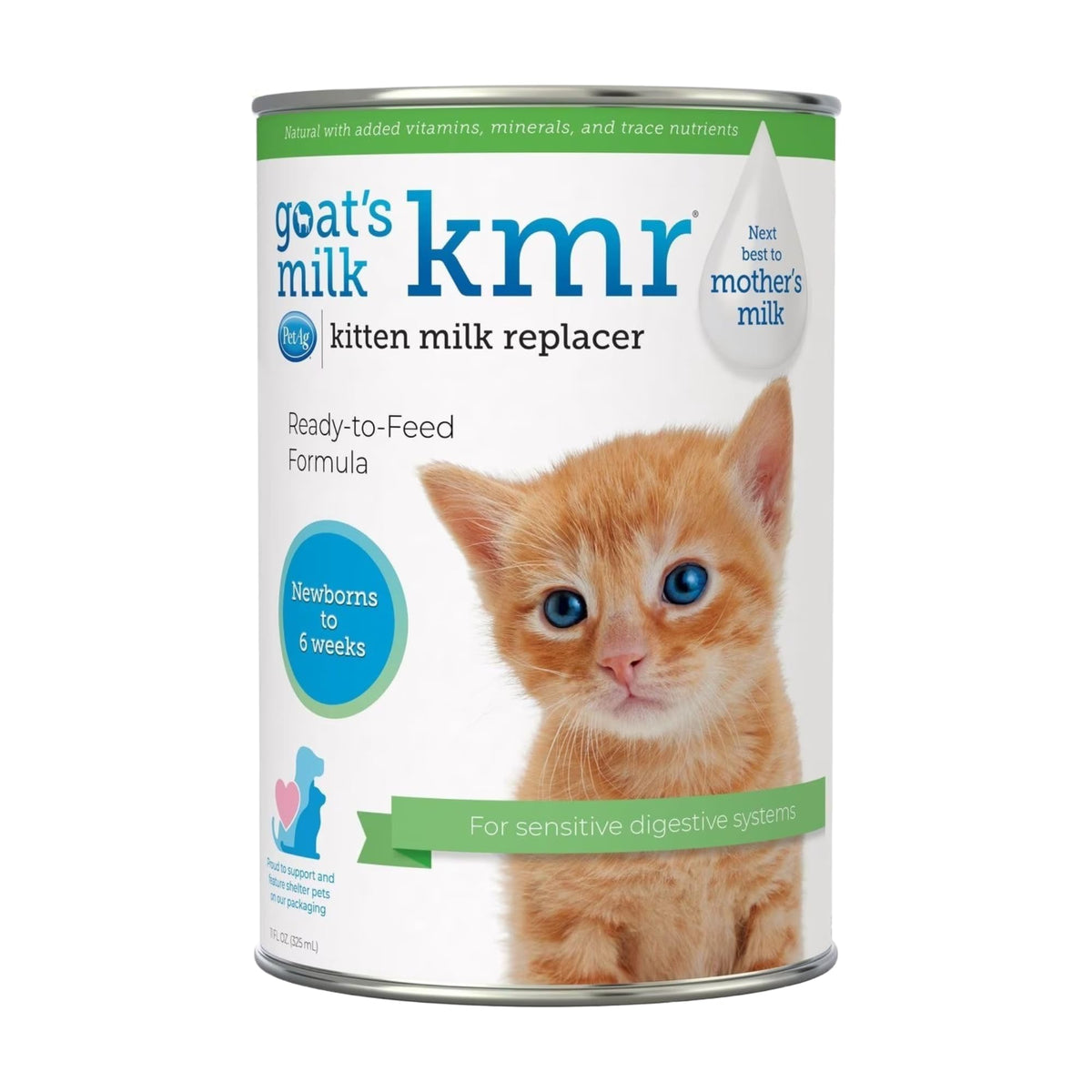 PetAg Leche de Cabra KMR, biberón; fórmula fácil de digerir para gatitos recién nacidos.