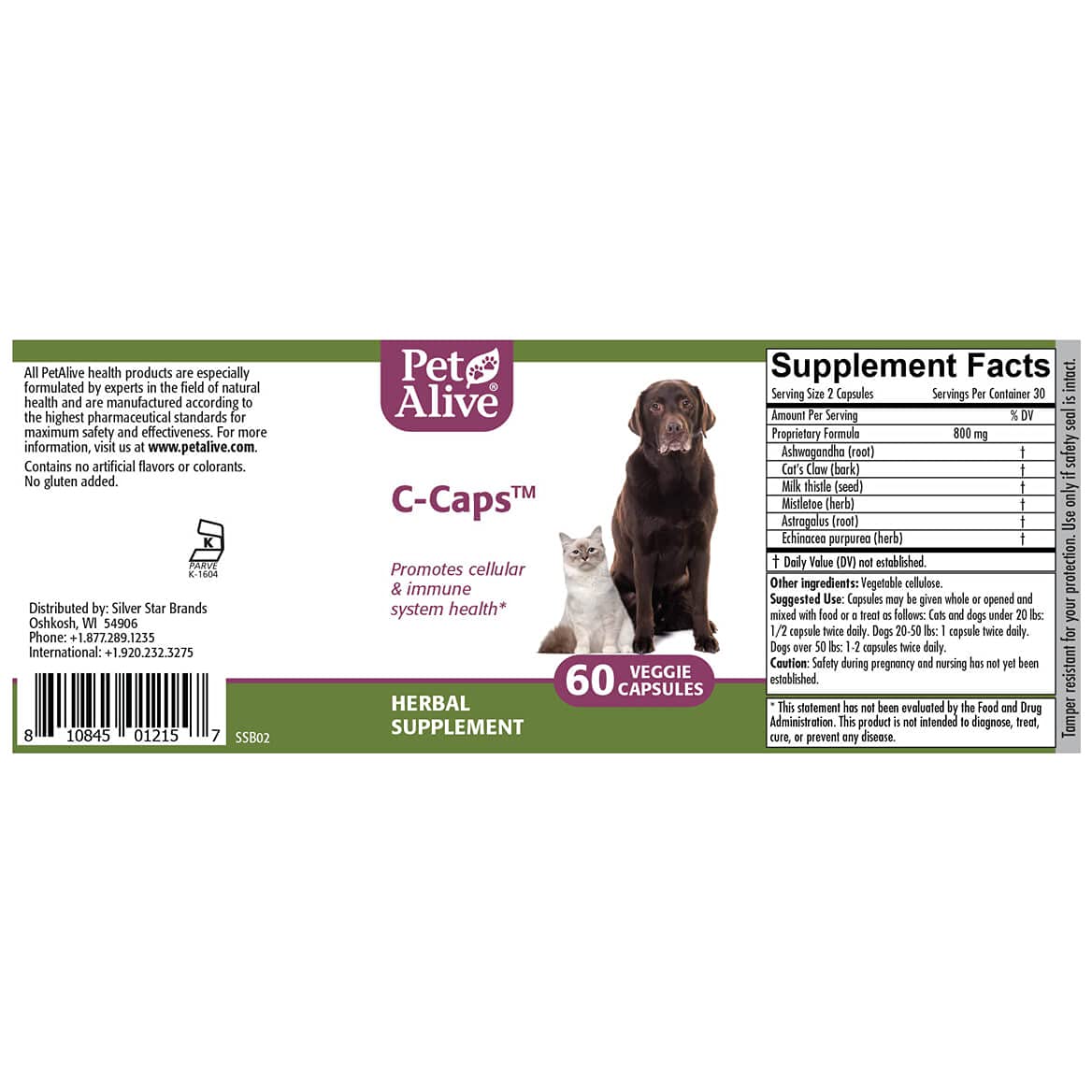 PetAlive C-Caps ingredientes naturales, hierbas de alta calidad.