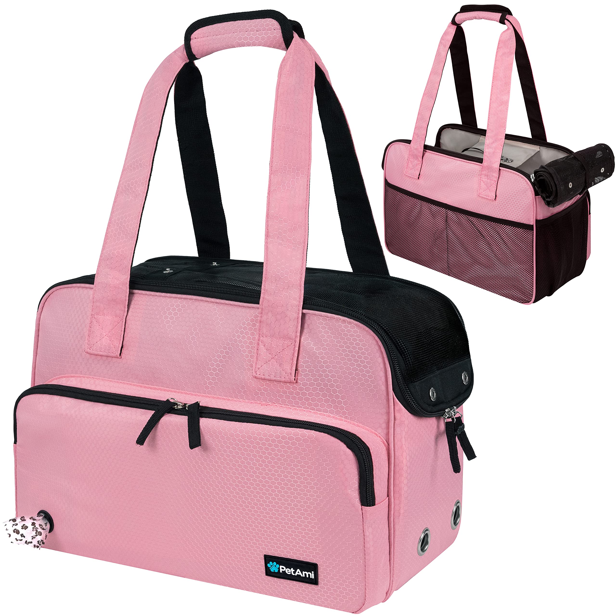PetAmi cartera portador para perro pequeño rosa, vista ventilada para viajar