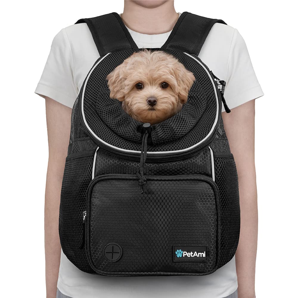 PetAmi mochila frontal con correa interior y hebilla, seguridad para mascotas.