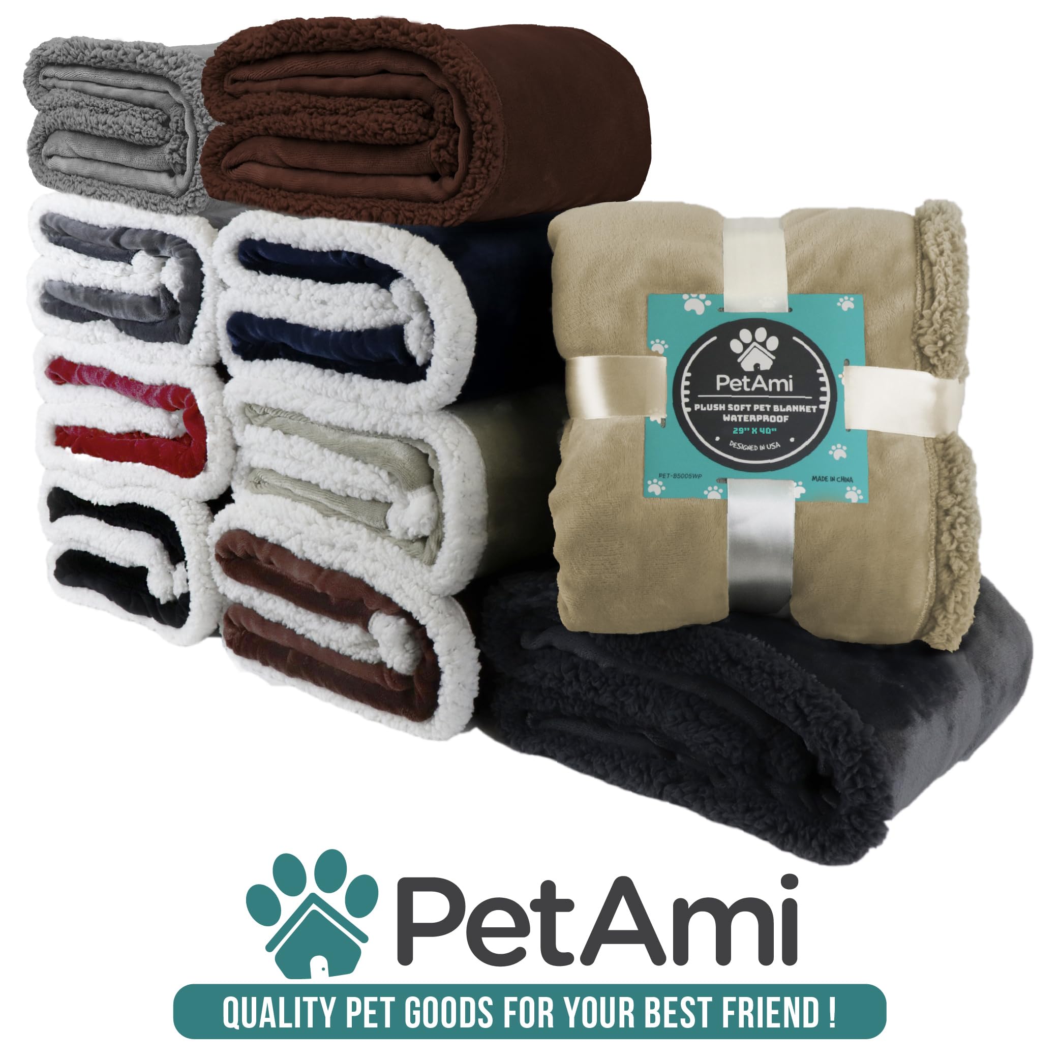 PetAmi Manta Impermeable para Perros y Gatos | Protege Muebles, Sherpa, Reversible y Lavable 60x40 – Gris