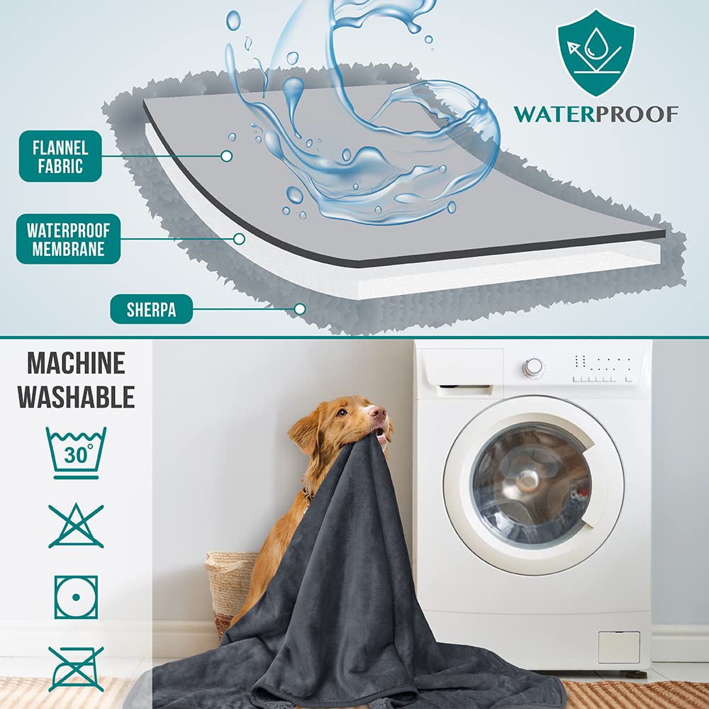 Manta impermeable PetAmi sobre el sofá, vista trasera, evita manchas.