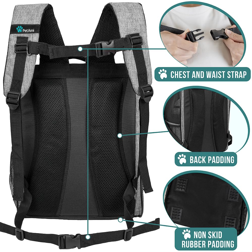 PetAmi Mochila Portamascotas bolsillos: almacenamiento práctico y cuenco plegable