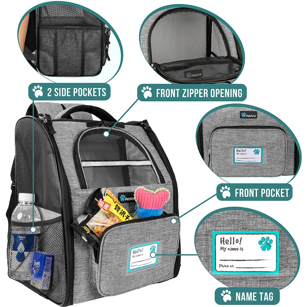 PetAmi Mochila Portamascotas correas acolchadas: soporte cómodo para caminatas largas