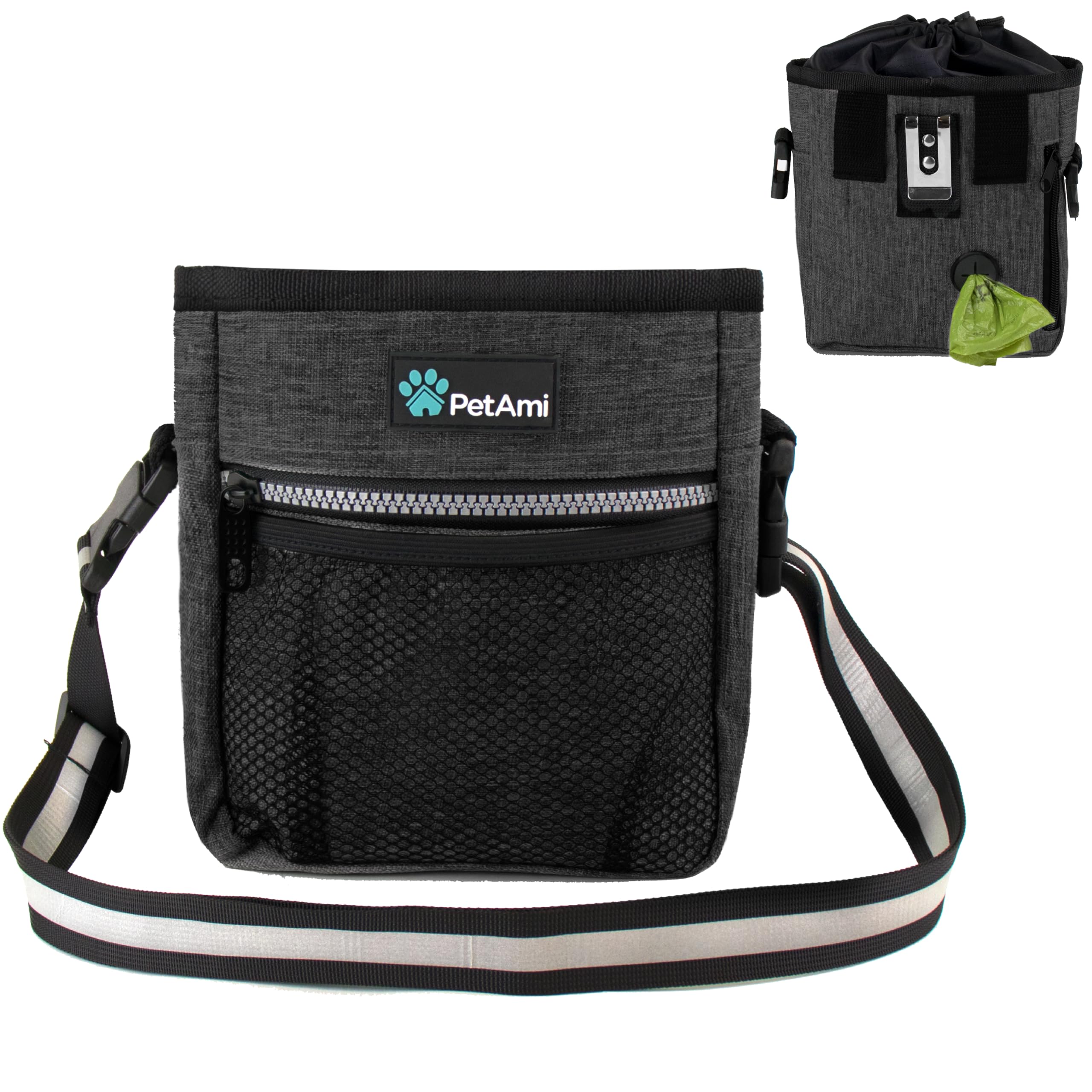 Sac gourmandises PetAmi avec grand compartiment interieur pour friandises et outils lors des sorties
