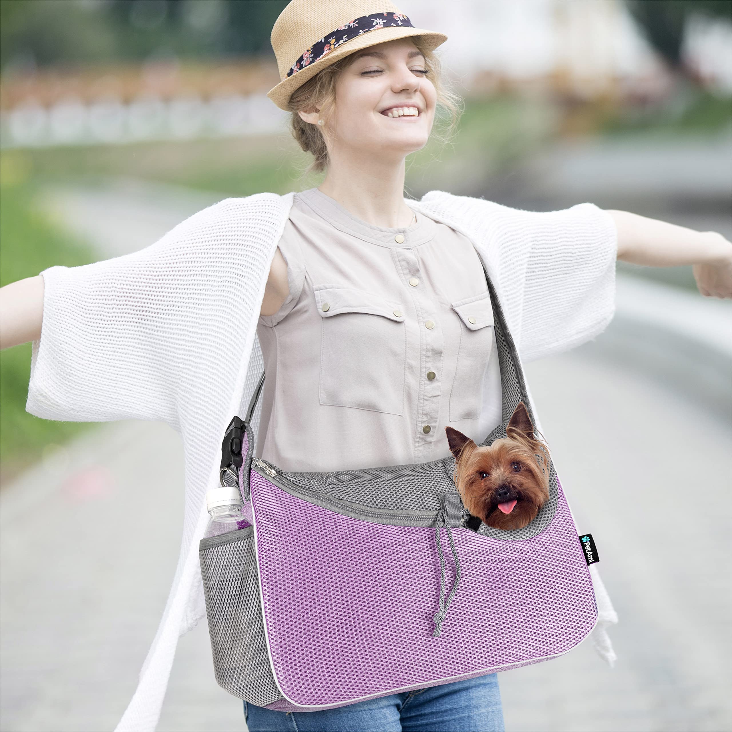 PetAmi sling bolsillo trasero, espacio para pertenencias y golosinas.