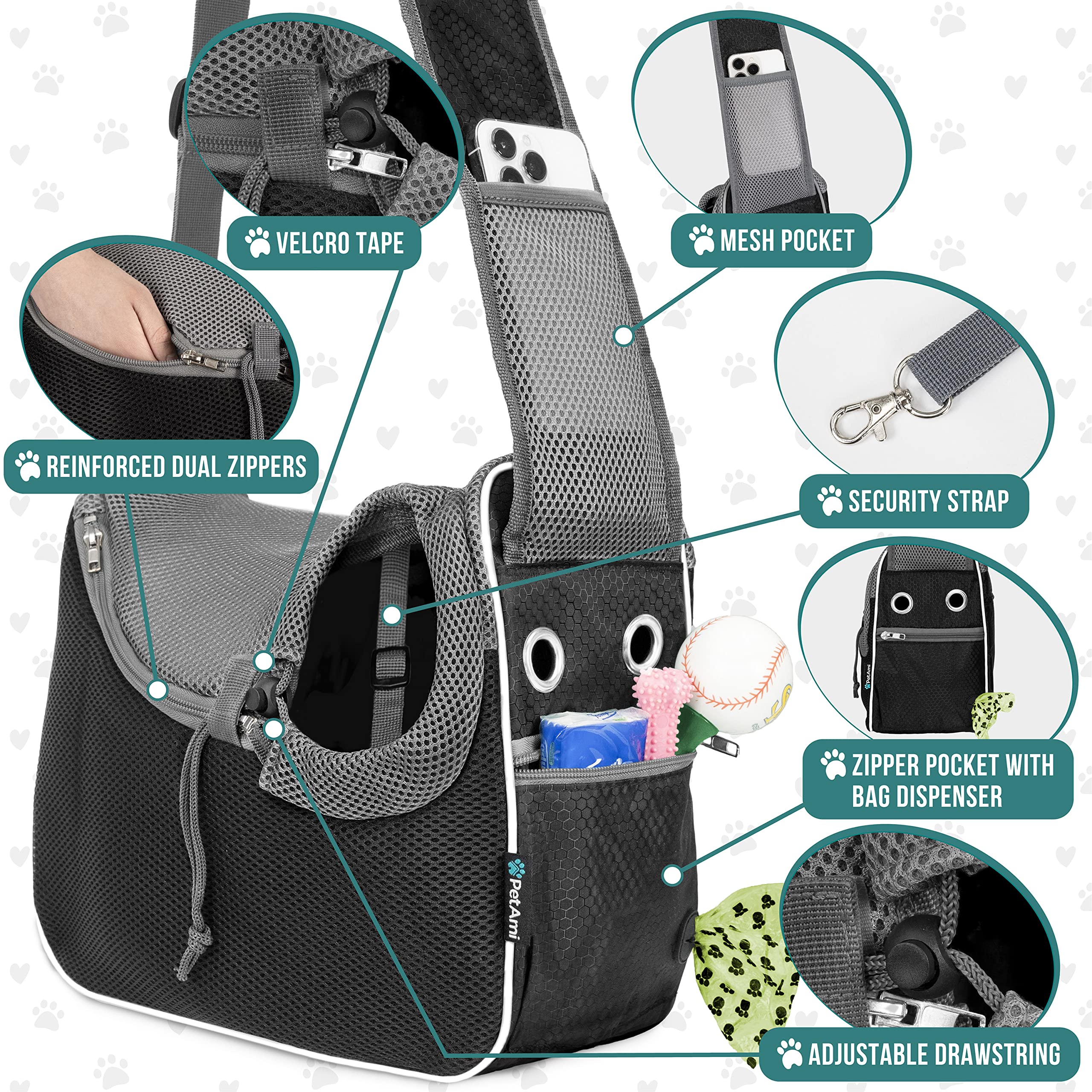 PetAmi Sling Carrier, malla de ventilación visible, flujo de aire para mayor comodidad