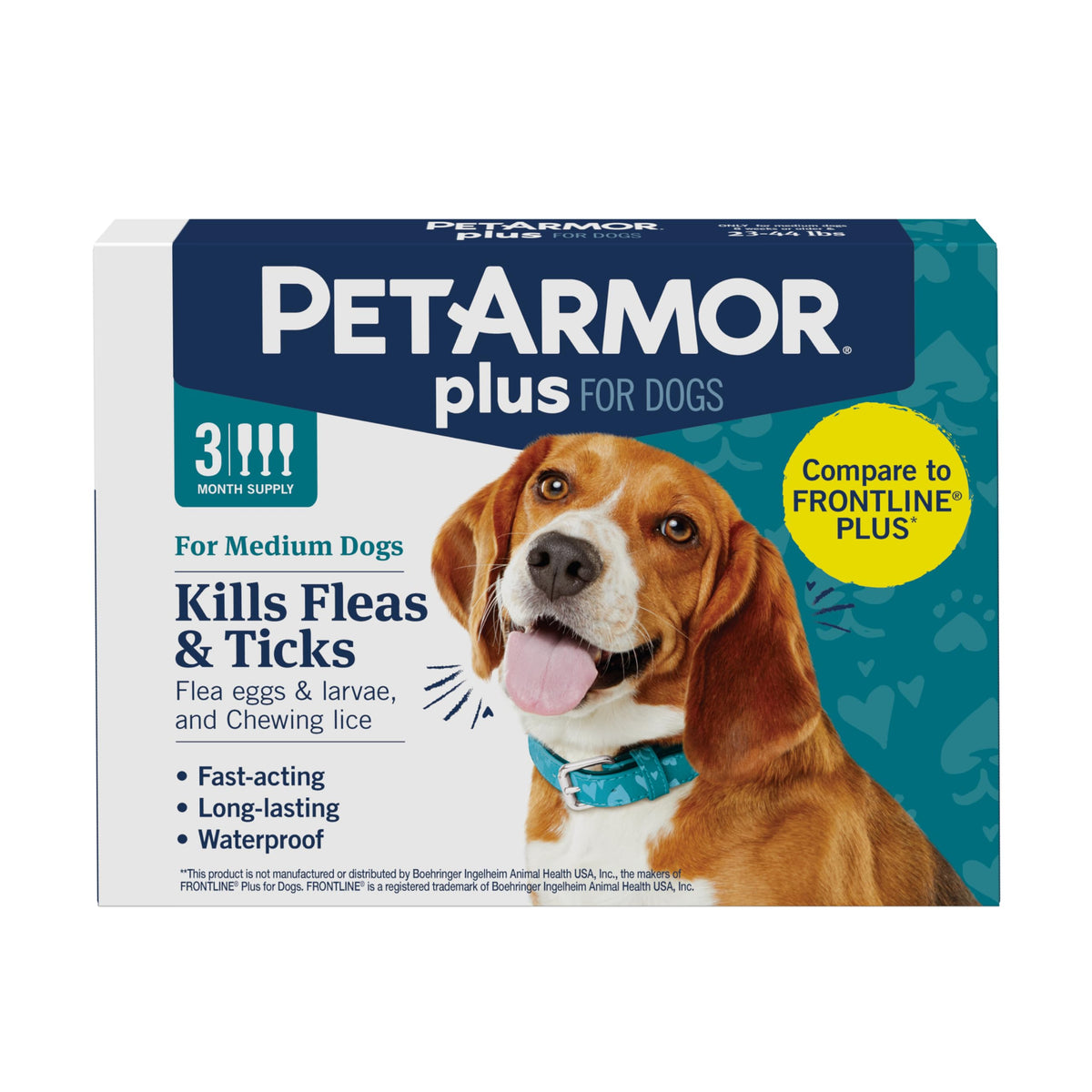 PetArmor Plus empaque de tres dosis para perro mediano, opción práctica.