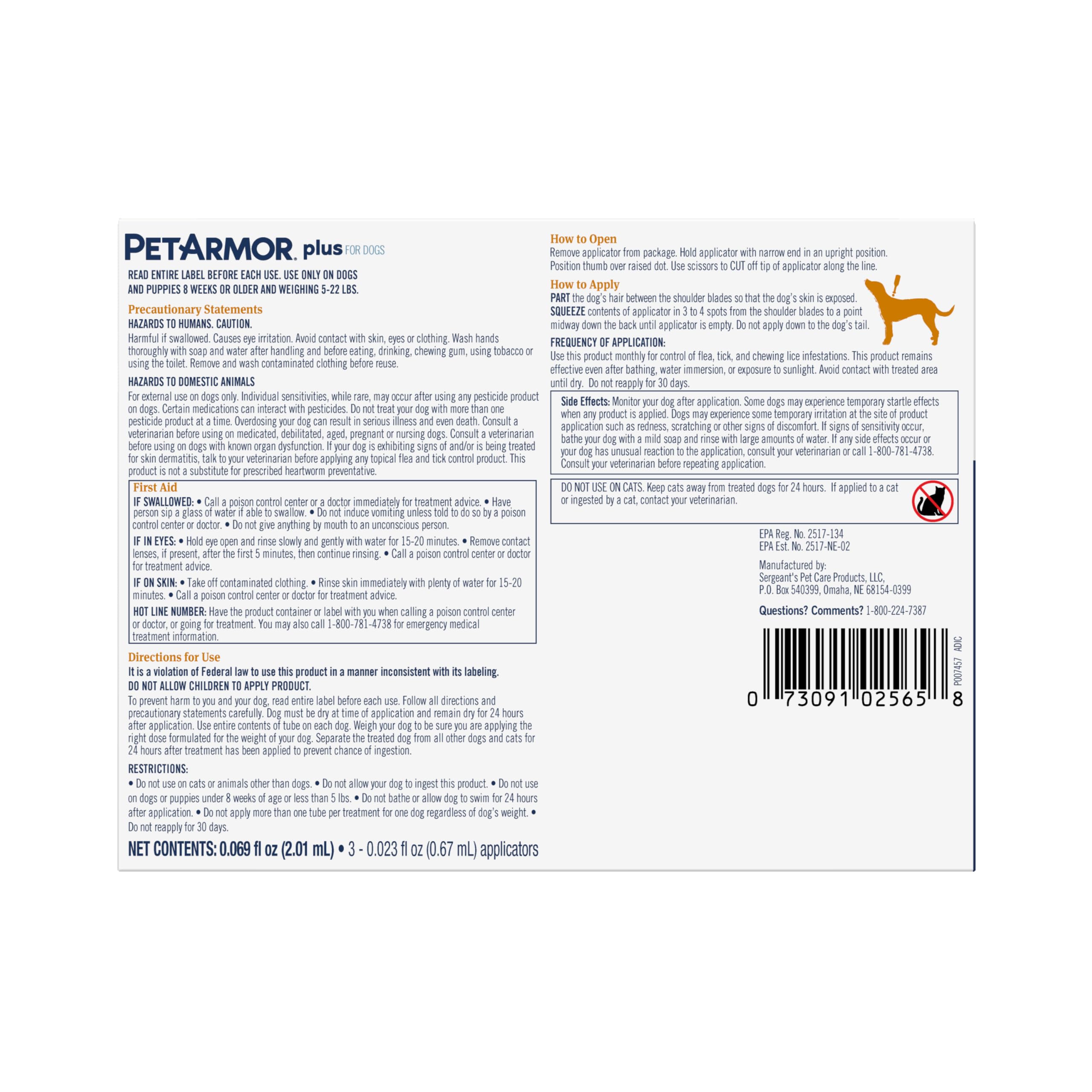 PetArmor Plus ofrece protección confiable para perros pequeños.