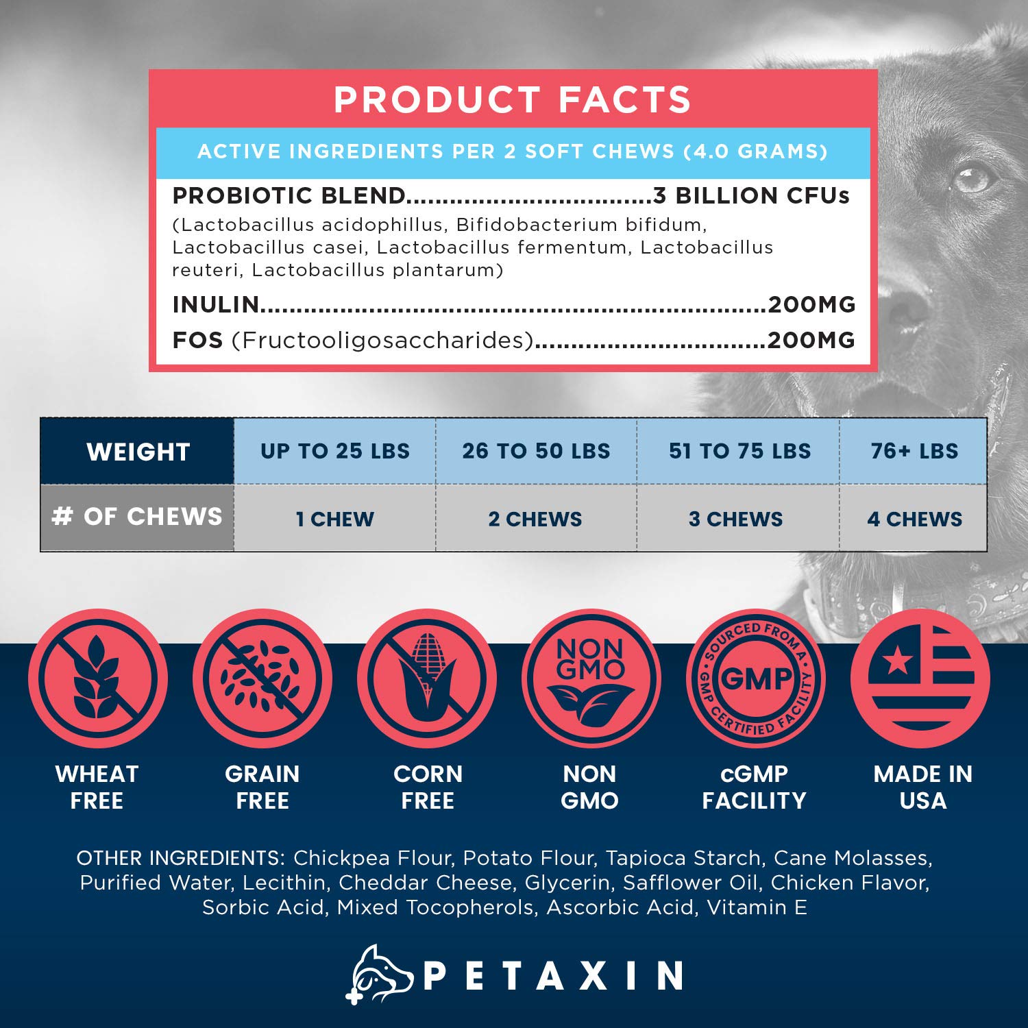 Petaxin Probiotics para perros, ayuda digestiva diaria, menos malestares.