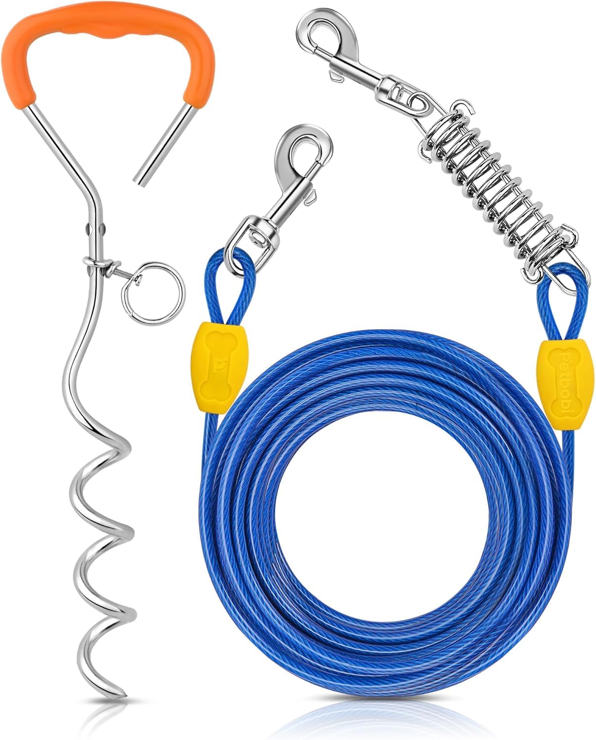 Petbobi cable para perros de 30 pies con estaca de 16 pulgadas, libertad segura en el jardín.