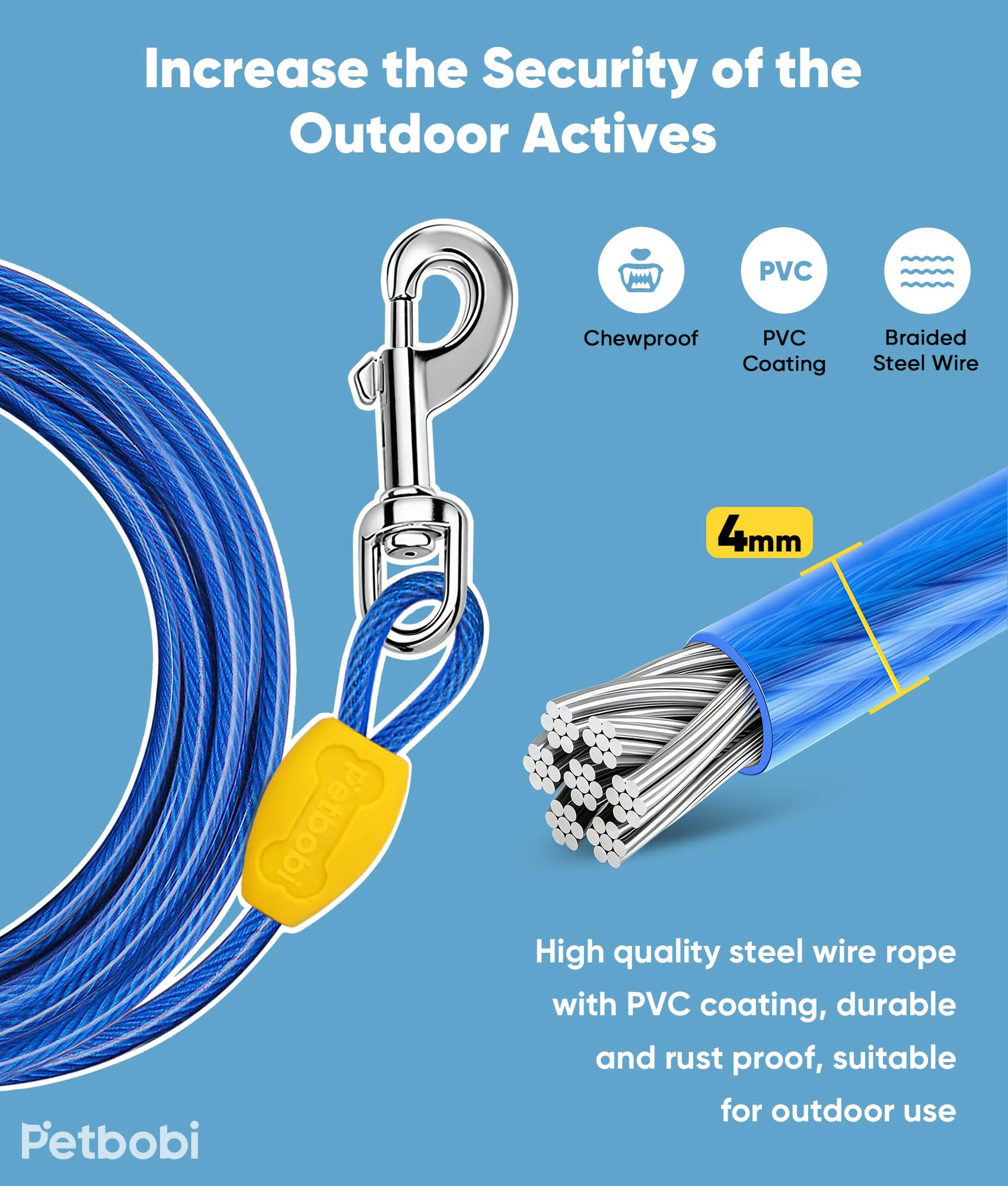 Petbobi recubrimiento PVC, protege cable contra clima y mordidas.