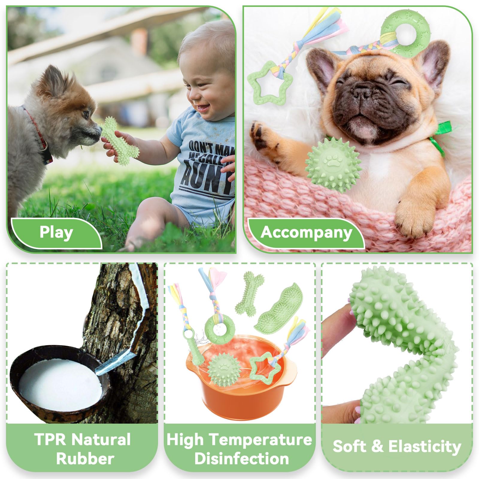 Petcare: juguete denticion verde dona, colorido y atractivo para captar la atencion del cachorro.