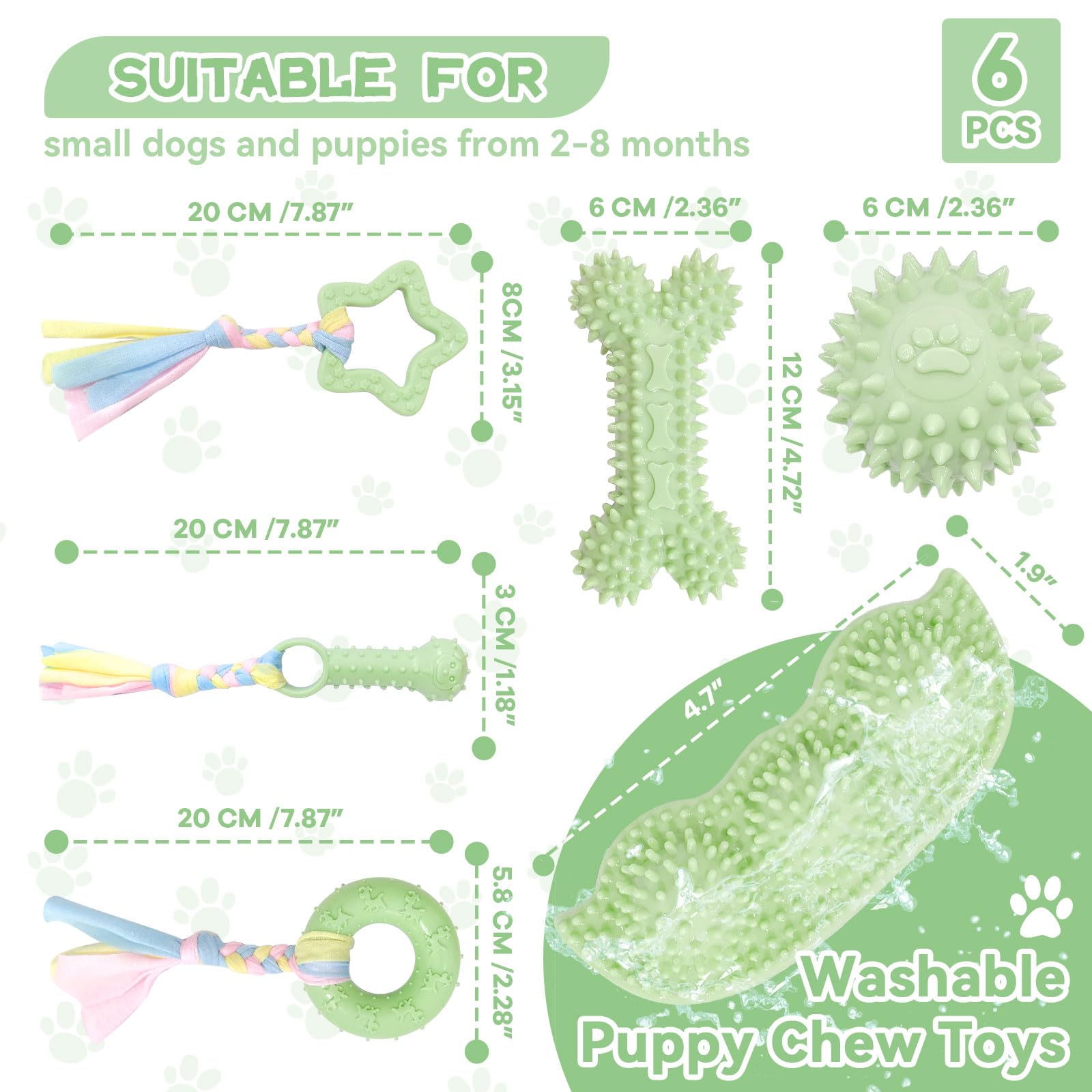 Petcare: juguete denticion verde guisante, textura divertida que promueve juego y limpieza dental suave.