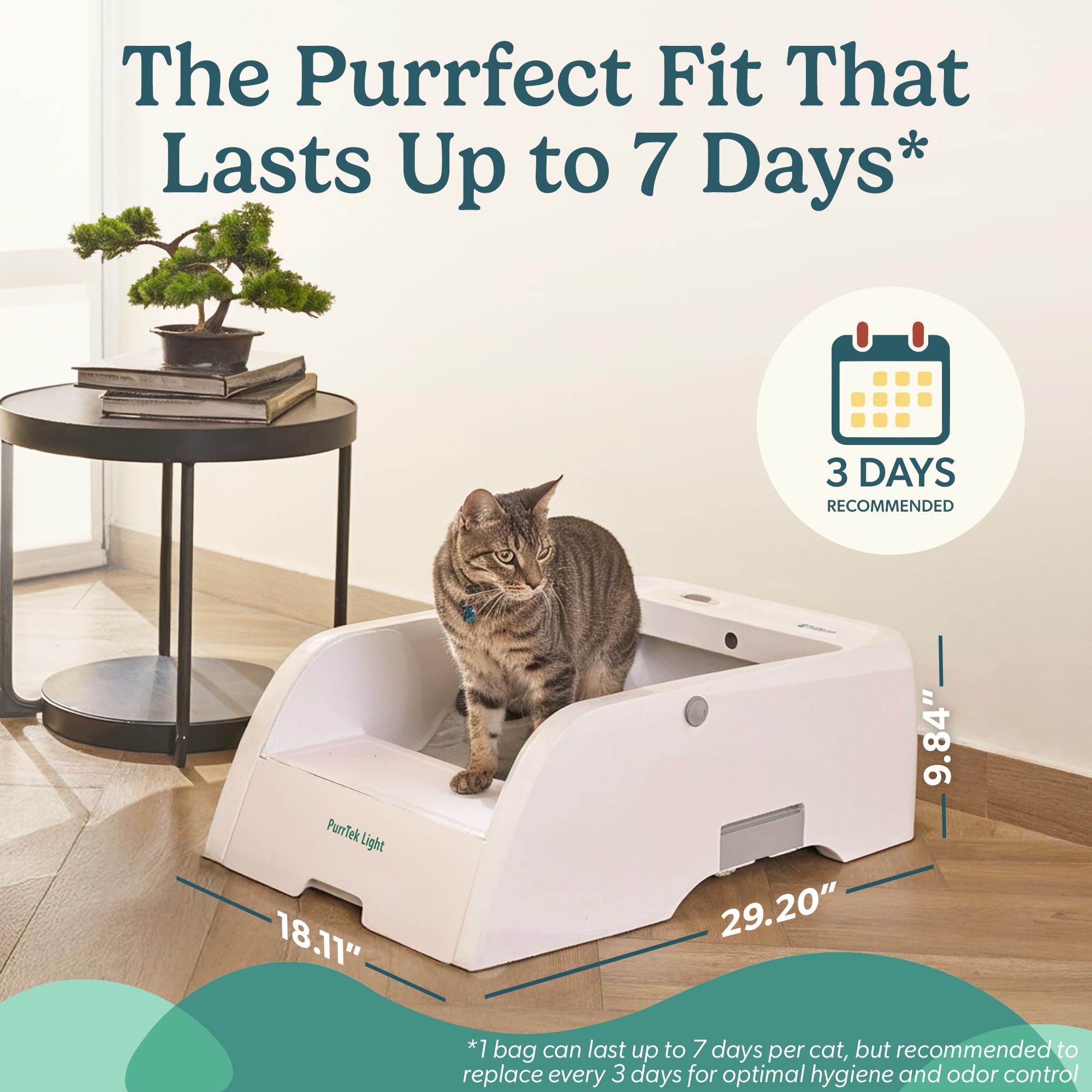 Purr Tek Light: diseño compacto y silencioso para caber en rincones, dormitorios y apartamentos.