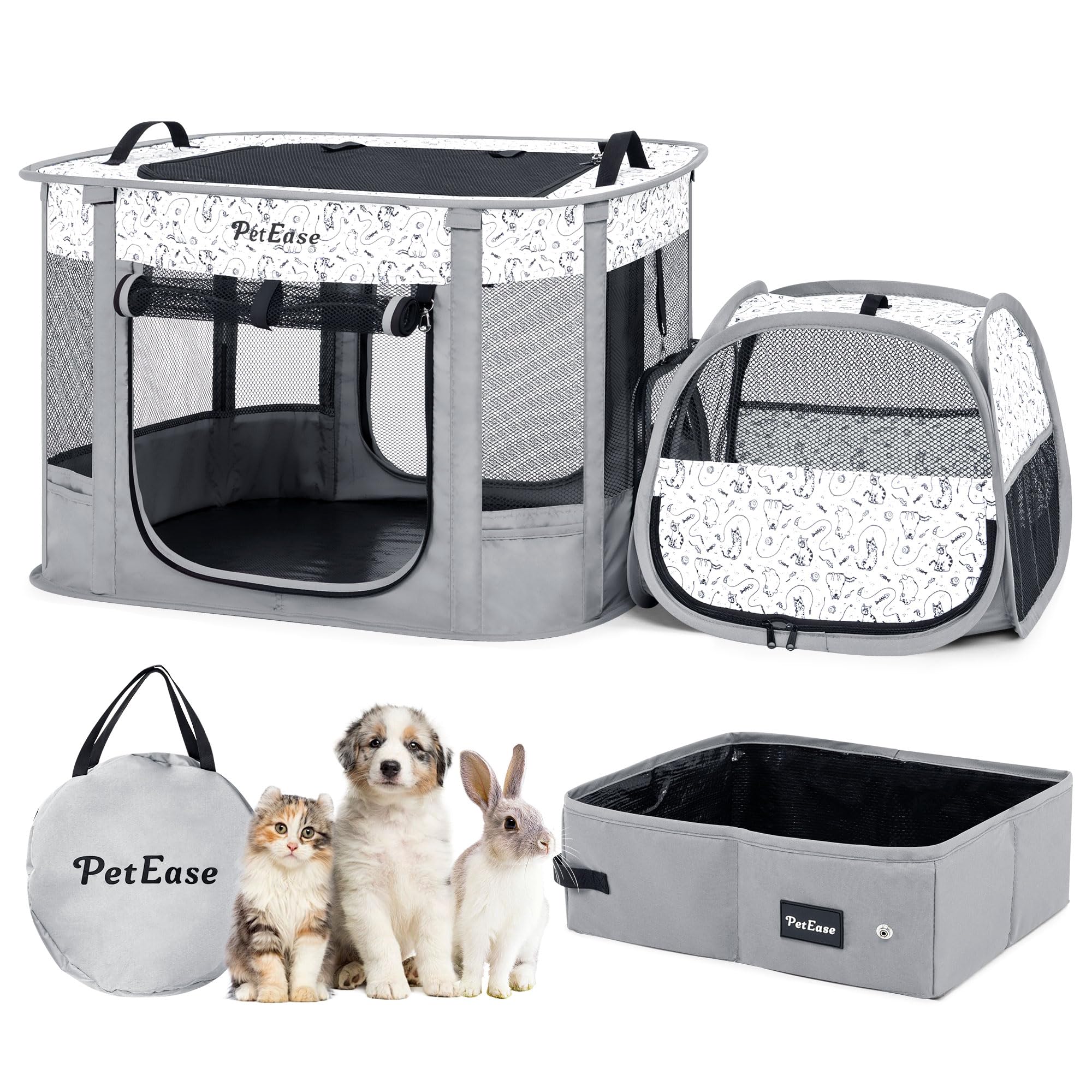 PetEase jaula portátil para gatos con arenero, separación limpia de juego y higiene.