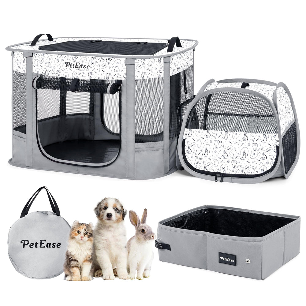PetEase jaula portátil para gatos con arenero, separación limpia de juego y higiene.