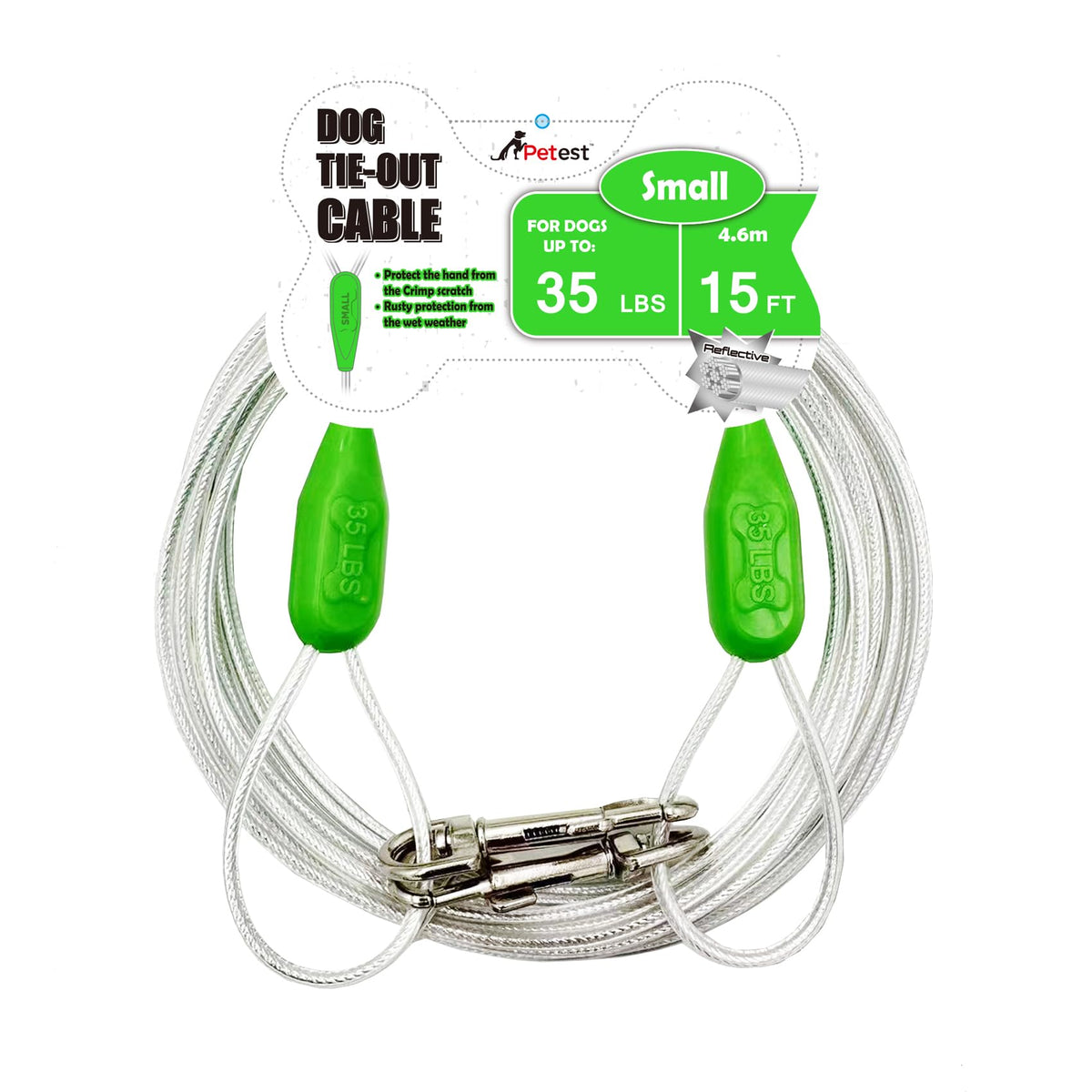 Petest cable amarrador reflectivo de 15 pies para perro pequeno uso exterior seguro