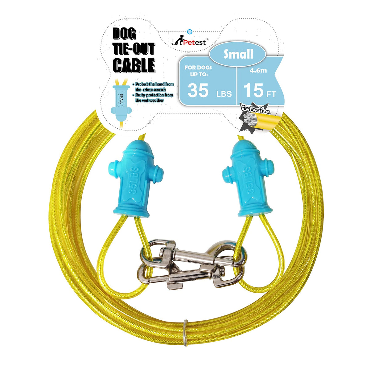 Petest cable reflectivo de 15 pies para perros pequeños, seguridad nocturna.