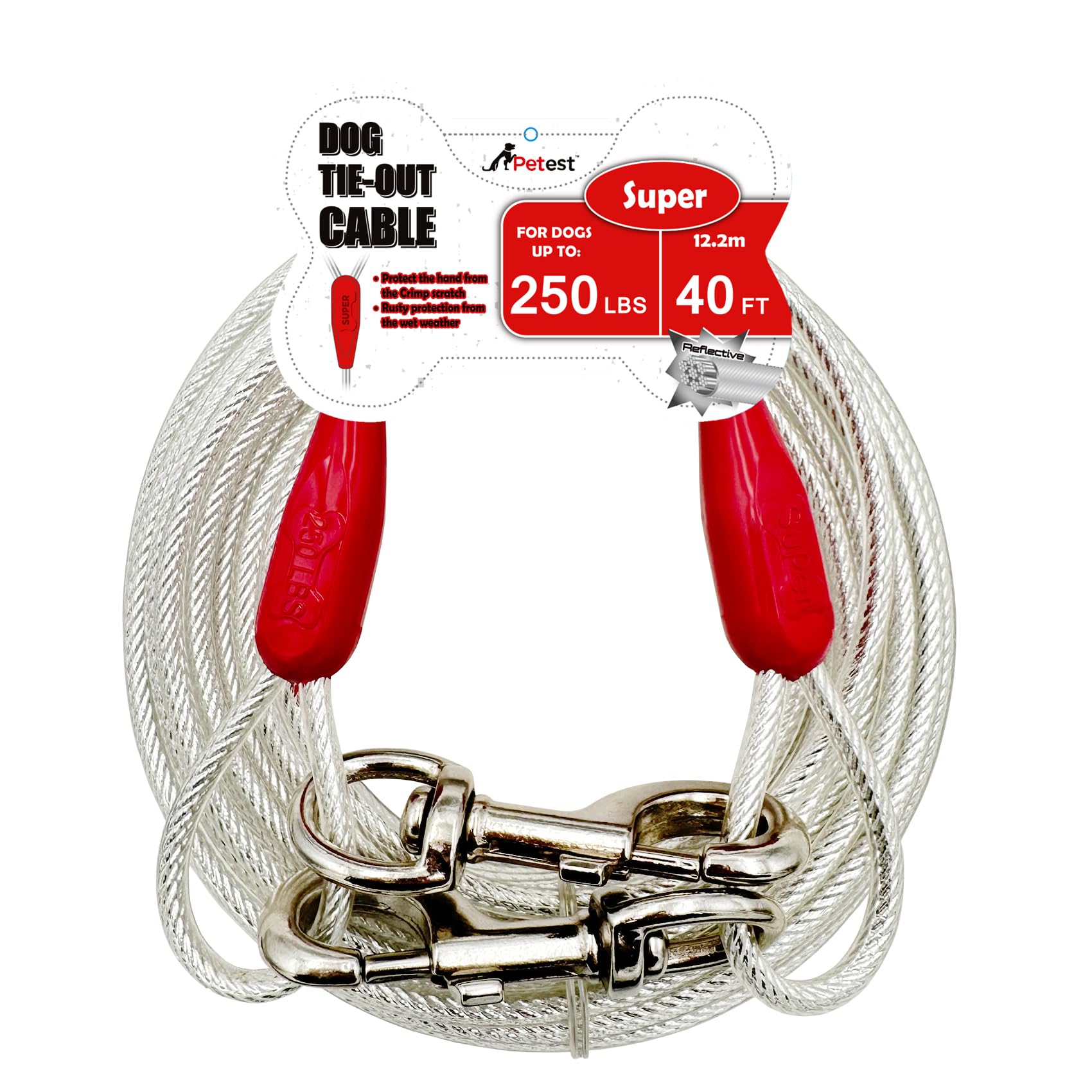 Petest cable de sujeción de 40 pies para perros grandes, seguridad y libertad al exterior