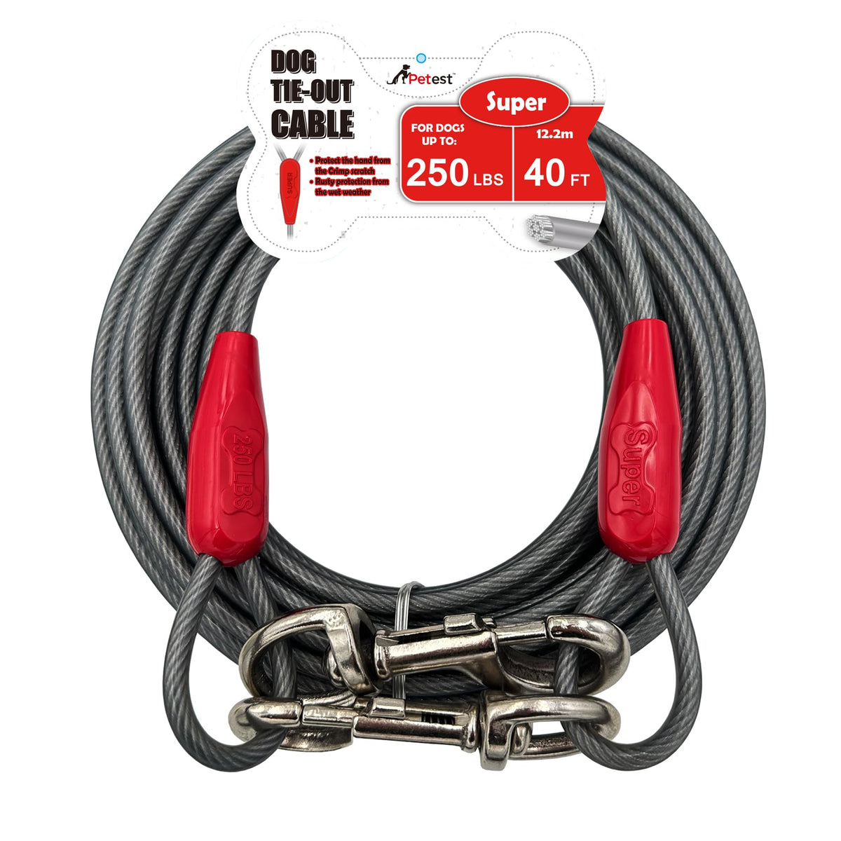 Petest cable sujecion 40 ft para perros grandes, libertad controlada al aire libre.