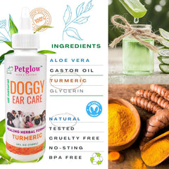 PetGlow: aplicación de gotas en la oreja de un perro para higiene natural