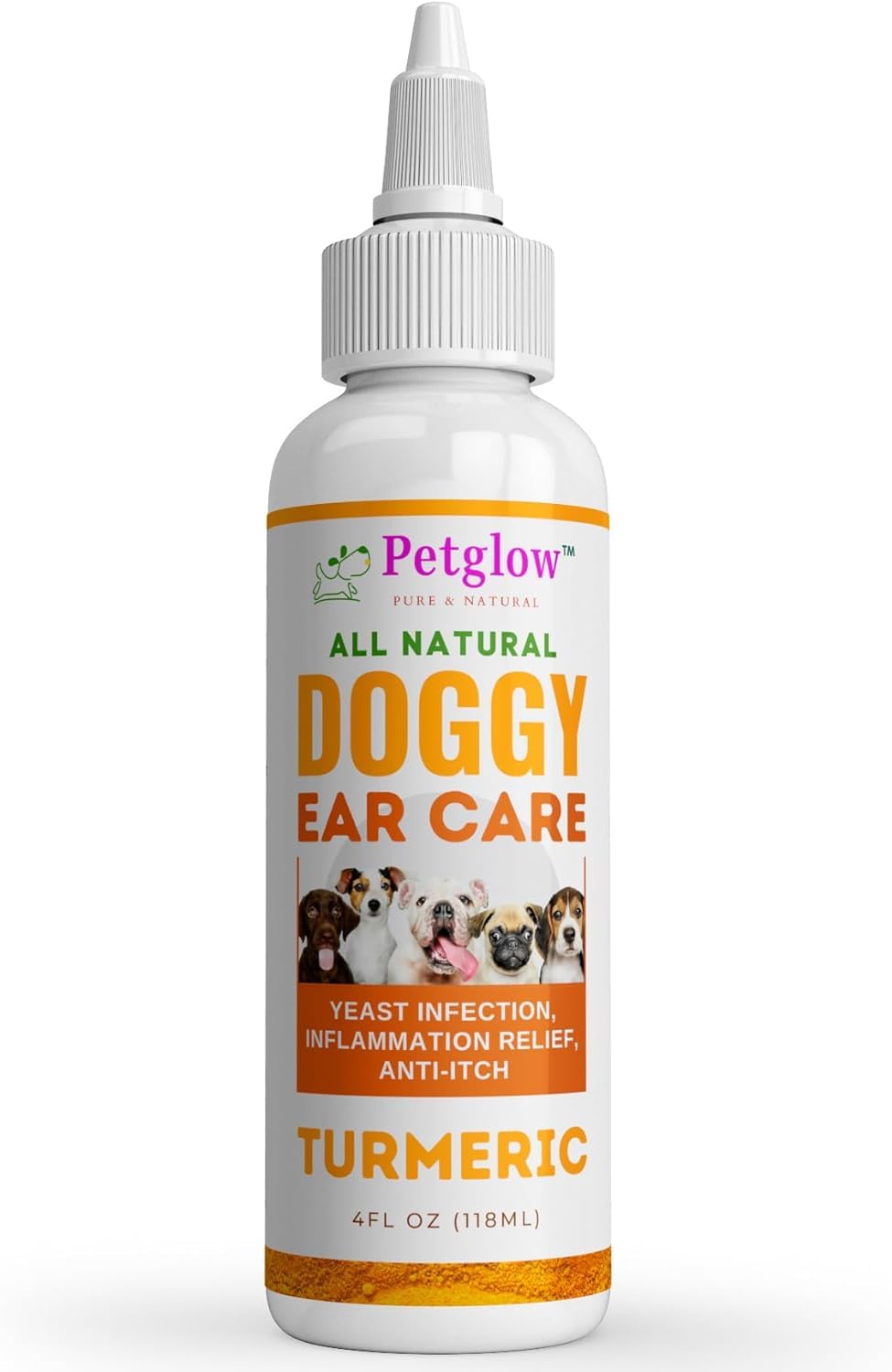 PetGlow: botella de gotas para oídos de perro con cúrcuma para higiene suave