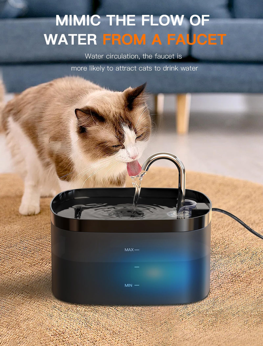 Petilog bebedero para gatos, bomba ultra silenciosa para un hogar tranquilo.