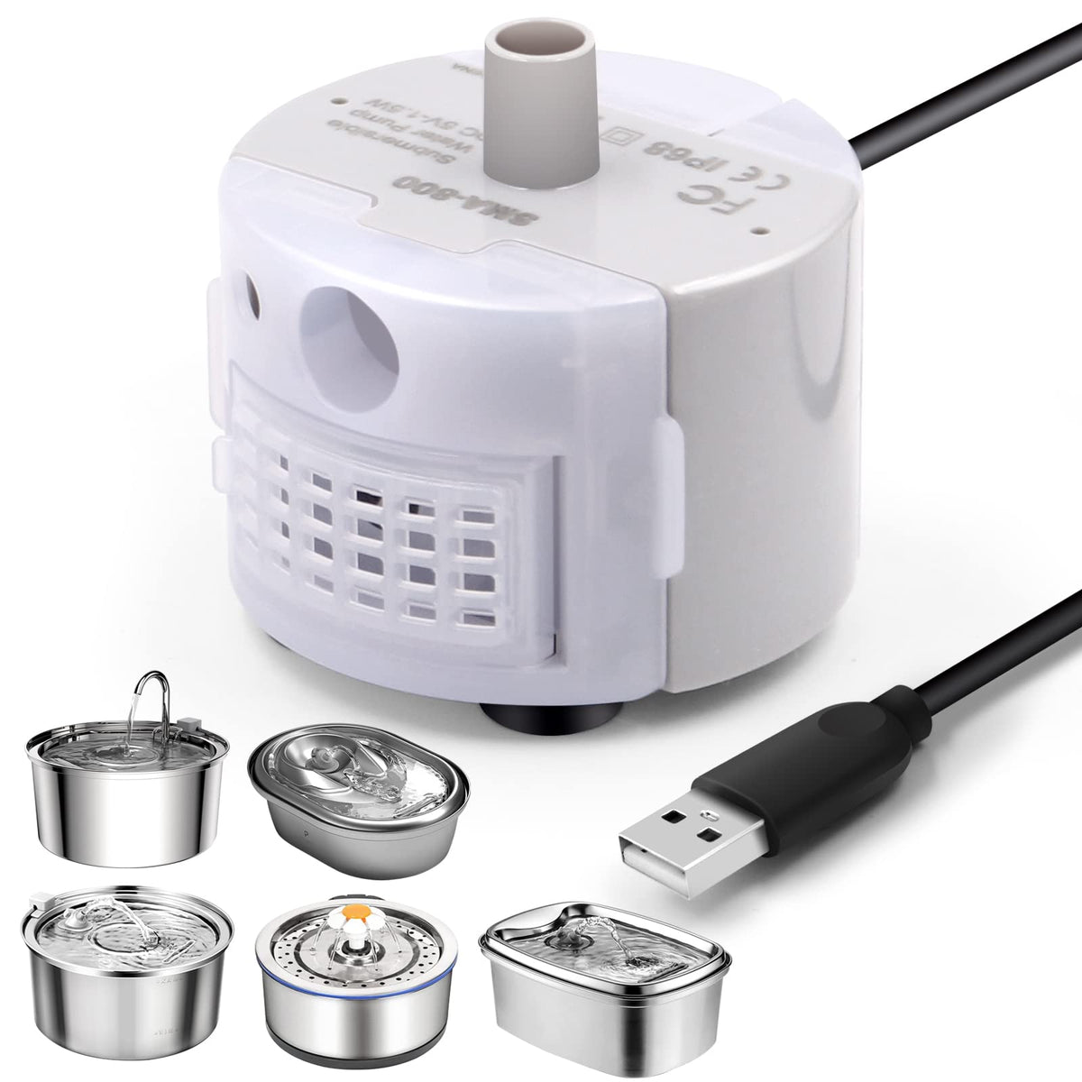 Bomba Petilog para fuente de gatos en acero inoxidable de 3.2L, flujo confiable
