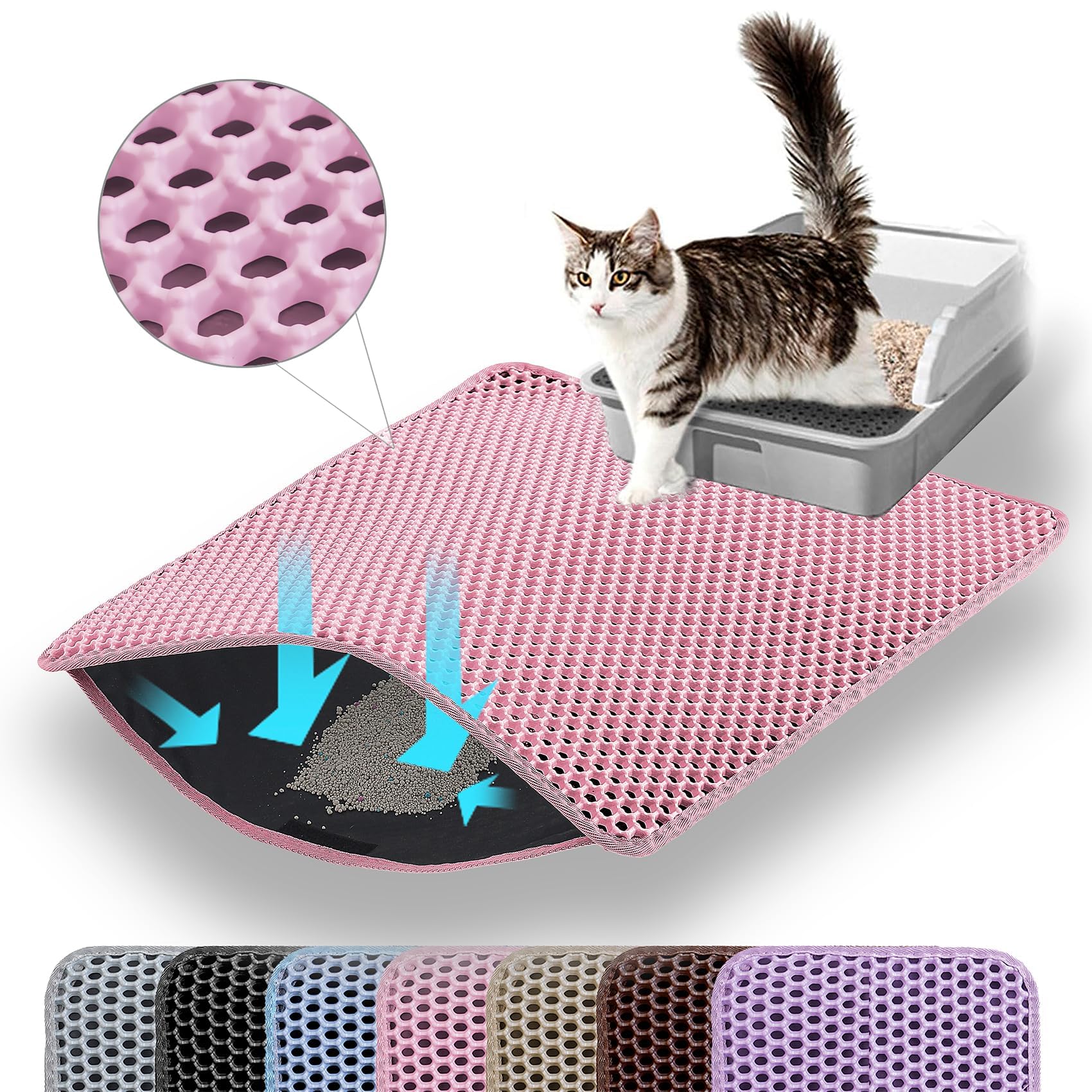 Petinstinct alfombra para arena de gato 20x14 rosa protege el suelo.