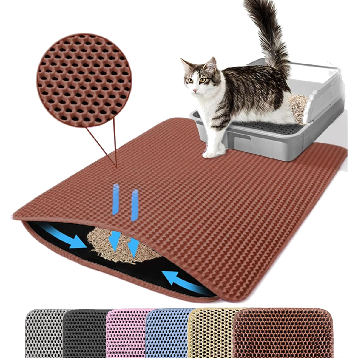 Petinstinct alfombrilla XXL con capa superior de panal atrapa arena junto a la caja