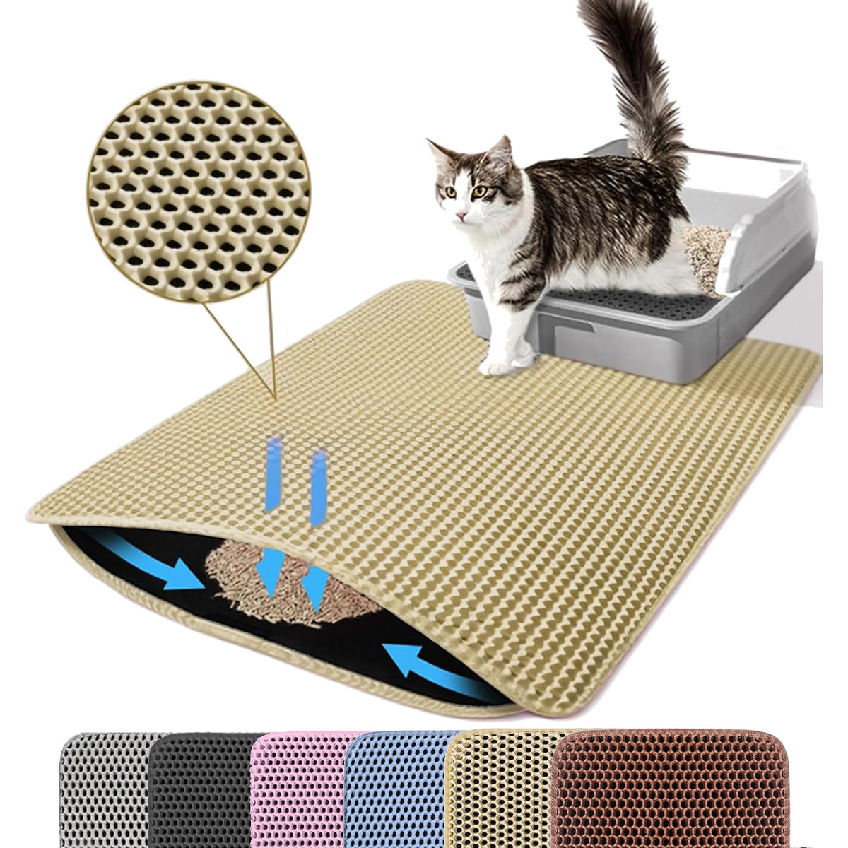 Petinstinct: alfombrilla XL 30x22 con doble panal para atrapar la arena.