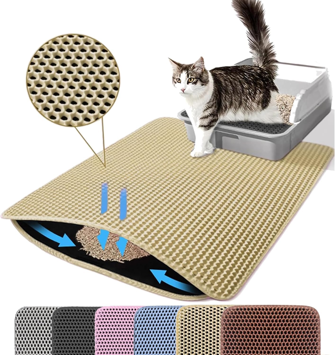 Petinstinct alfombra para arena de gatos, capa superior panales que atrapa partículas