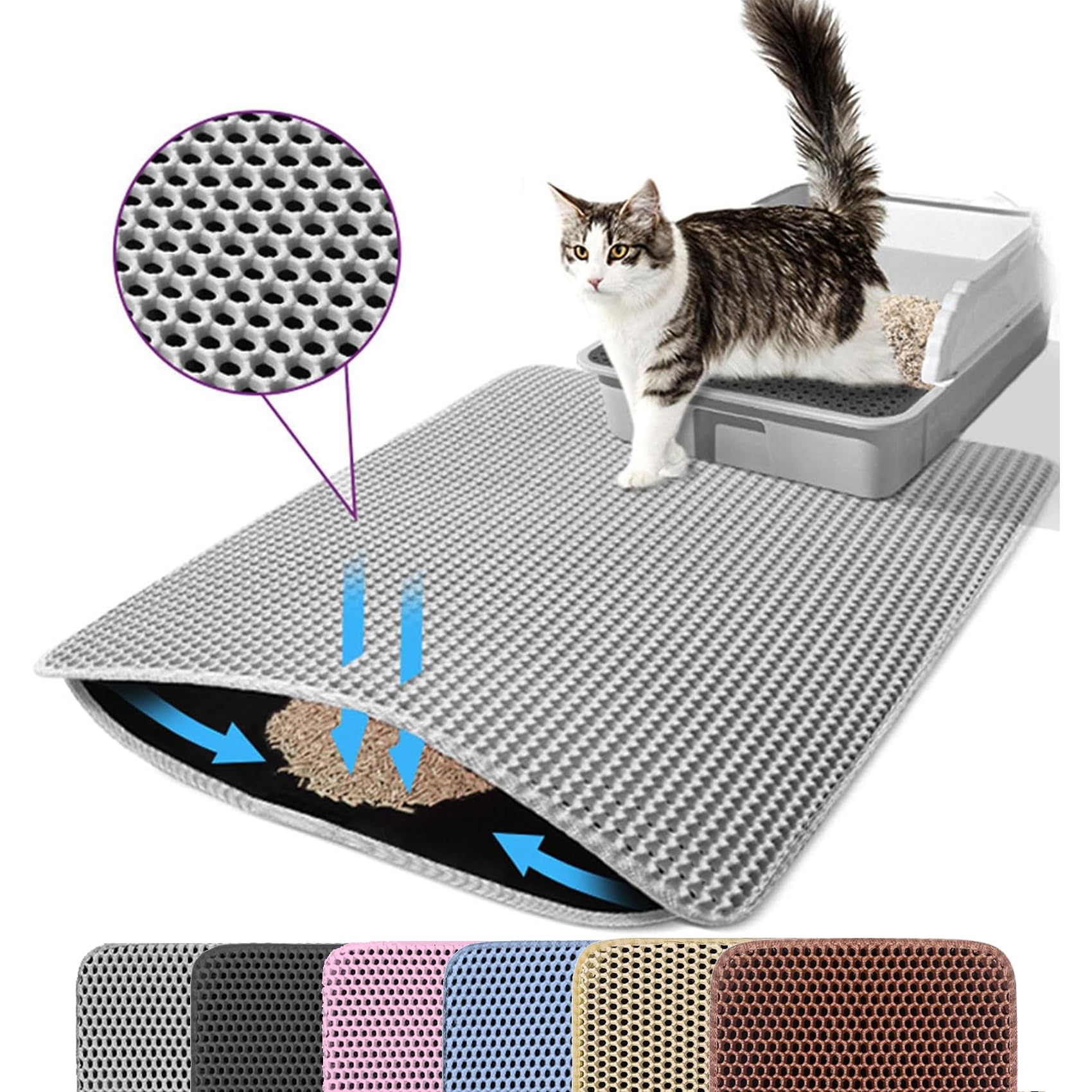 Tapete Petinstinct con capa hexagonal para caja de arena que atrapa la arena.