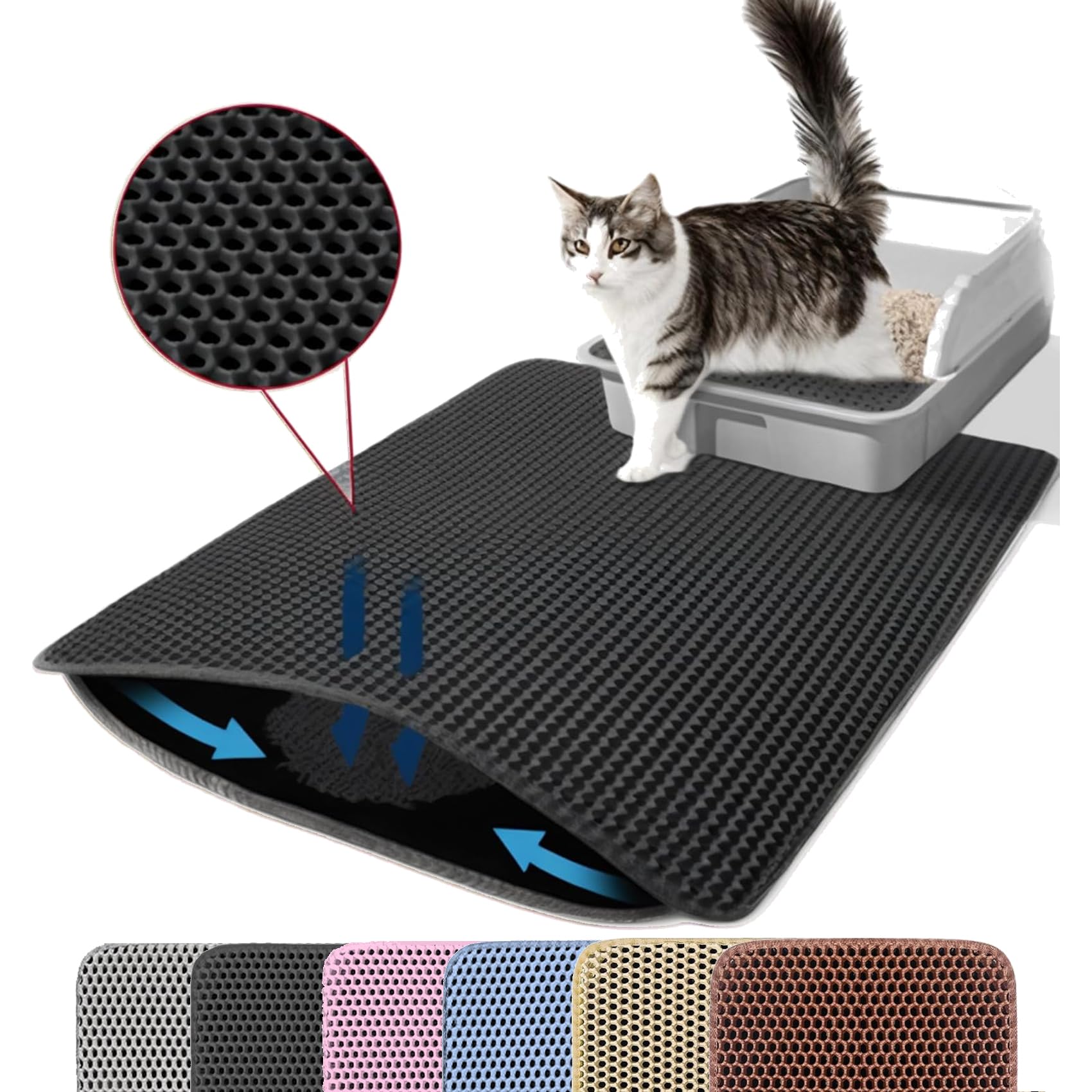 Petinstinct Tapete XXL para arena de gatos, gran tamaño para capturar arena y mantener el suelo limpio.