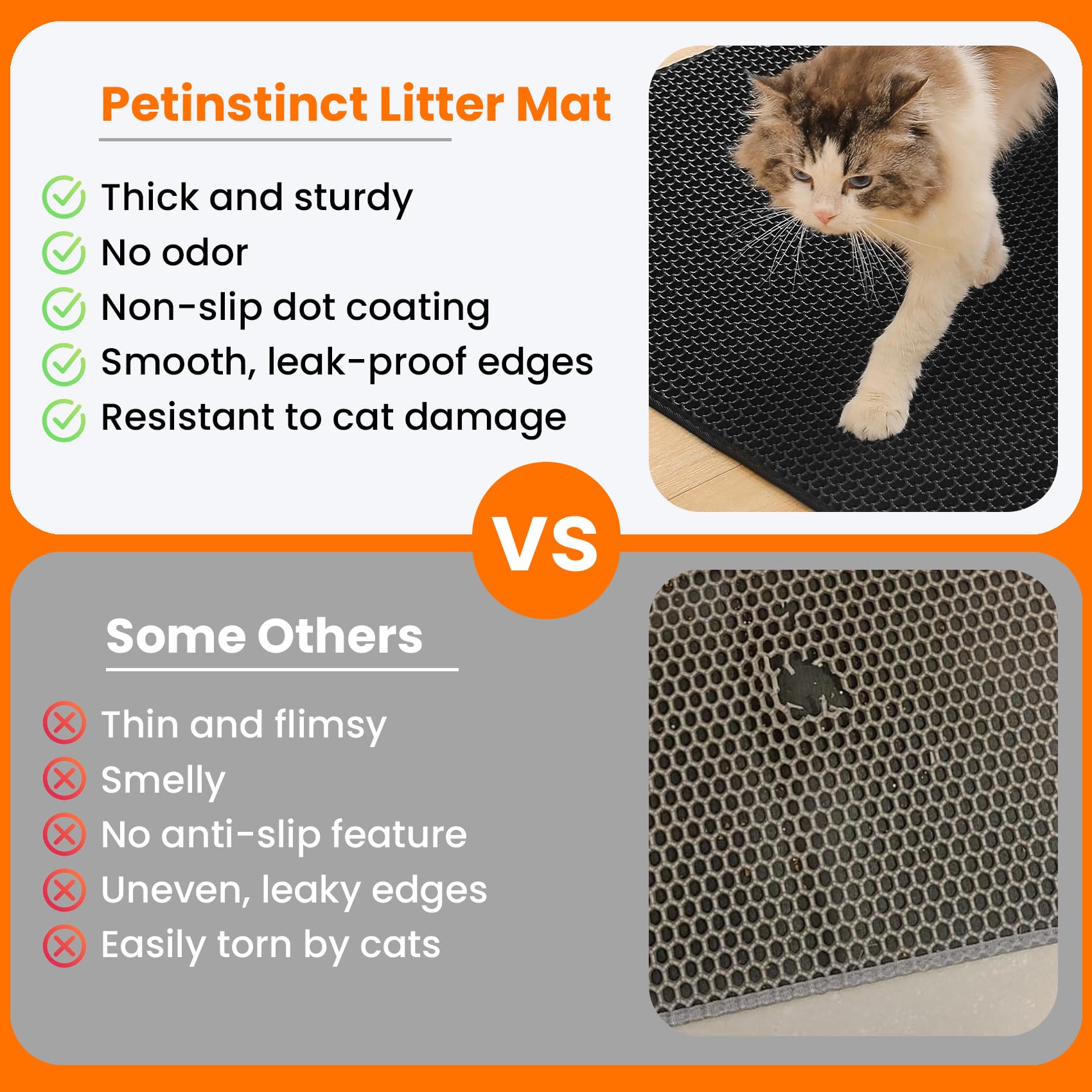 Petinstinct Tapete lavable, fácil de limpiar para arena de gatos.