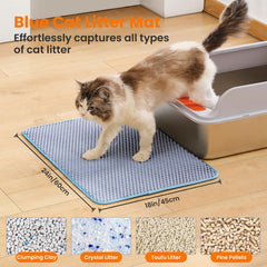 Tapis litière double couche hexagonale Petinstinct bleu, capture efficace des grains.