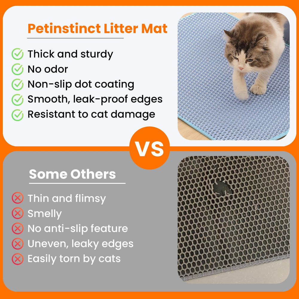 Tapis Petinstinct bleu pour litière, nettoyage facile.