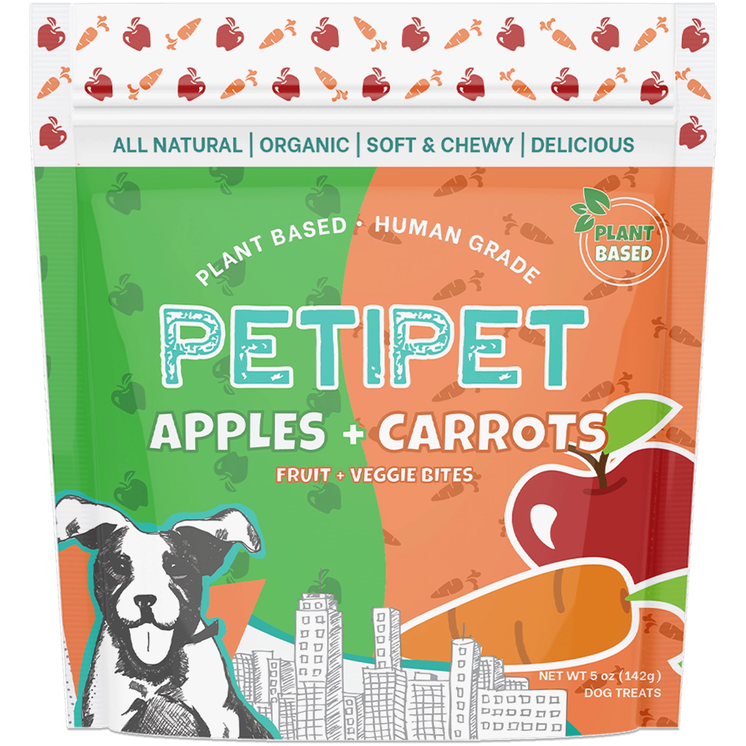 PETIPET manzanas y zanahorias, bocadito suave para perros sensibles.