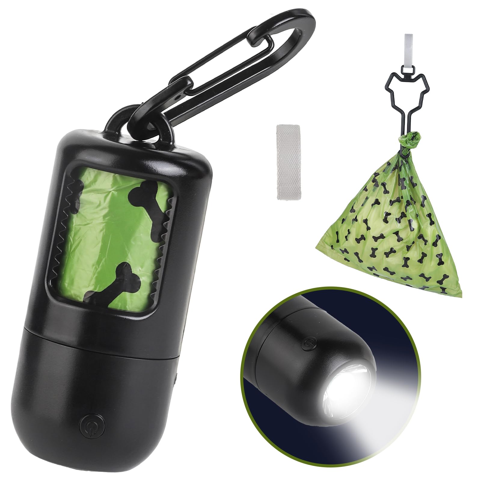 PetIsay porta bolsas para perro con linterna LED integrada para paseos nocturnos