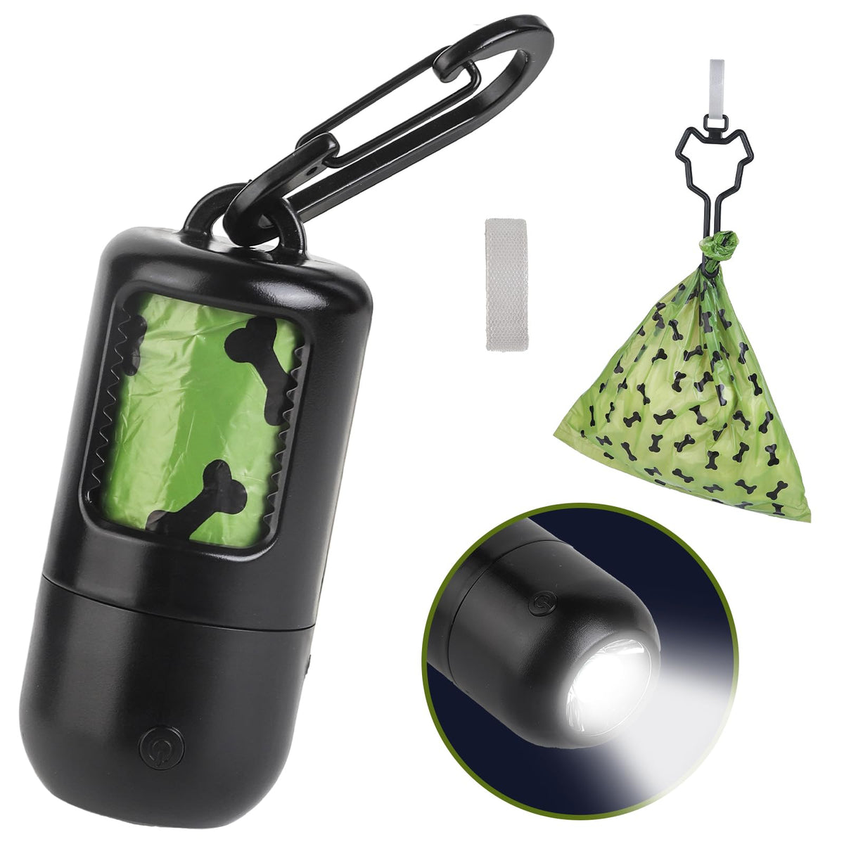 PetIsay porta bolsas para perro con linterna LED integrada para paseos nocturnos