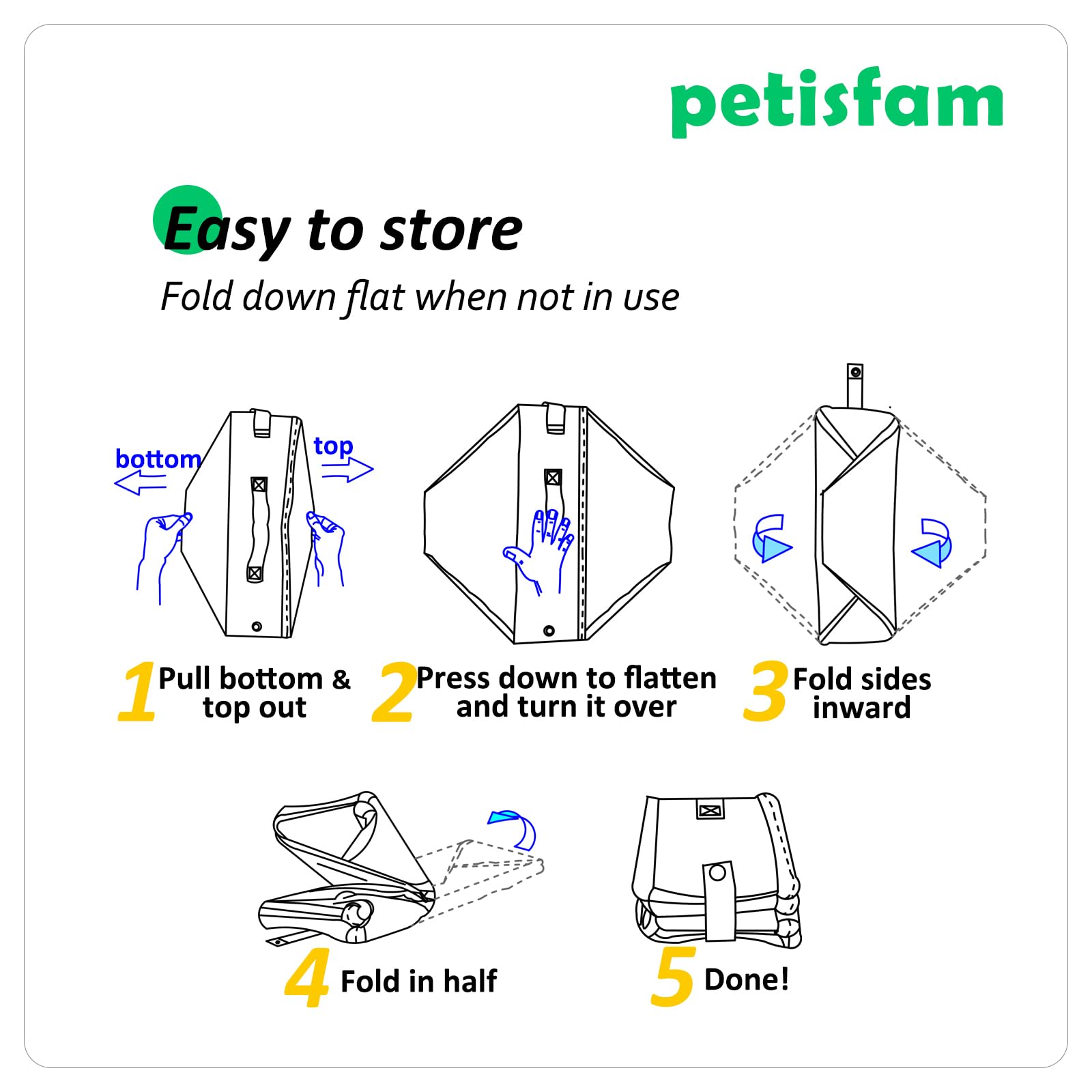 petisfam diseño plegable facilita almacenamiento cuando no se usa