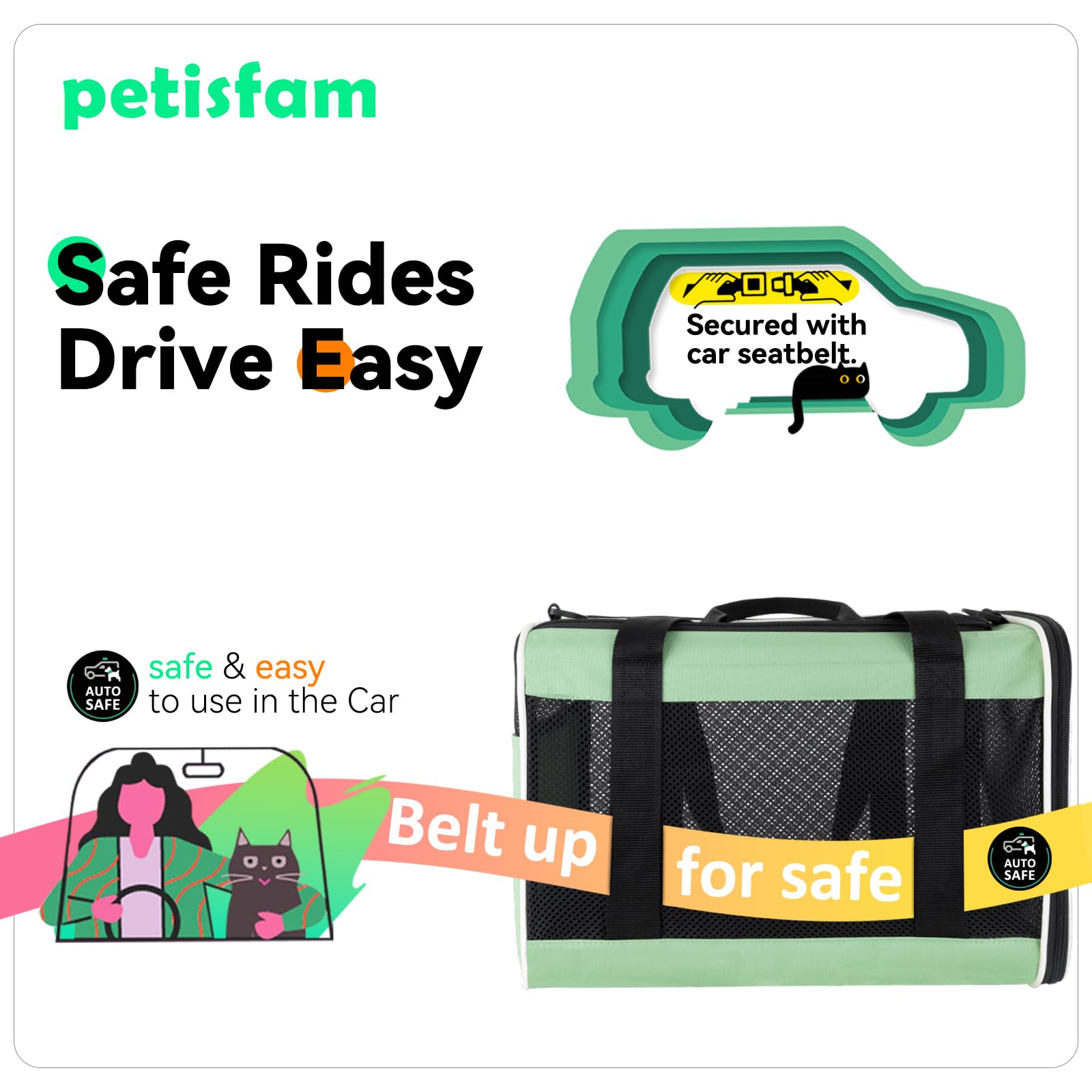 Petisfam portador con malla de ventilación lateral y superior para aire fresco.
