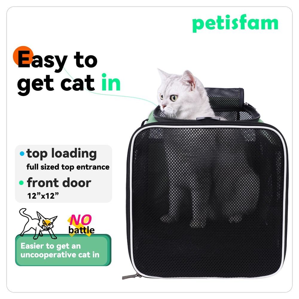 Petisfam portador de mascotas con cama confortable para un viaje cómodo.