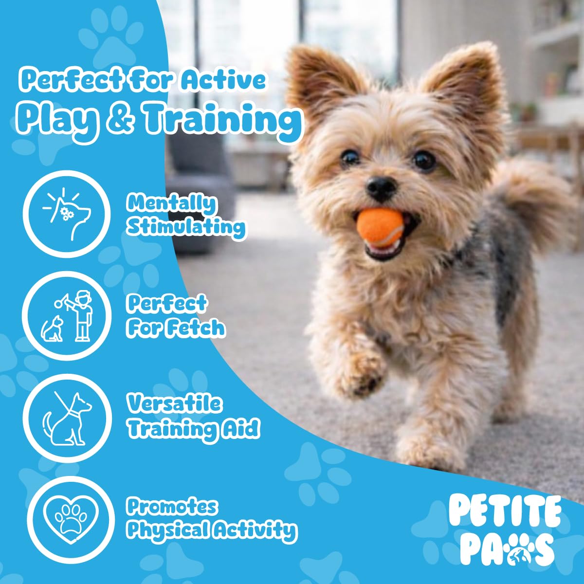 Bolas de tenis para perros pequeños de Petite Paws, juego en interiores y exteriores.