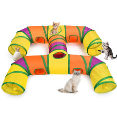 Petizer túnel para gato con 4 vías, ideal para juego y exploración interior.