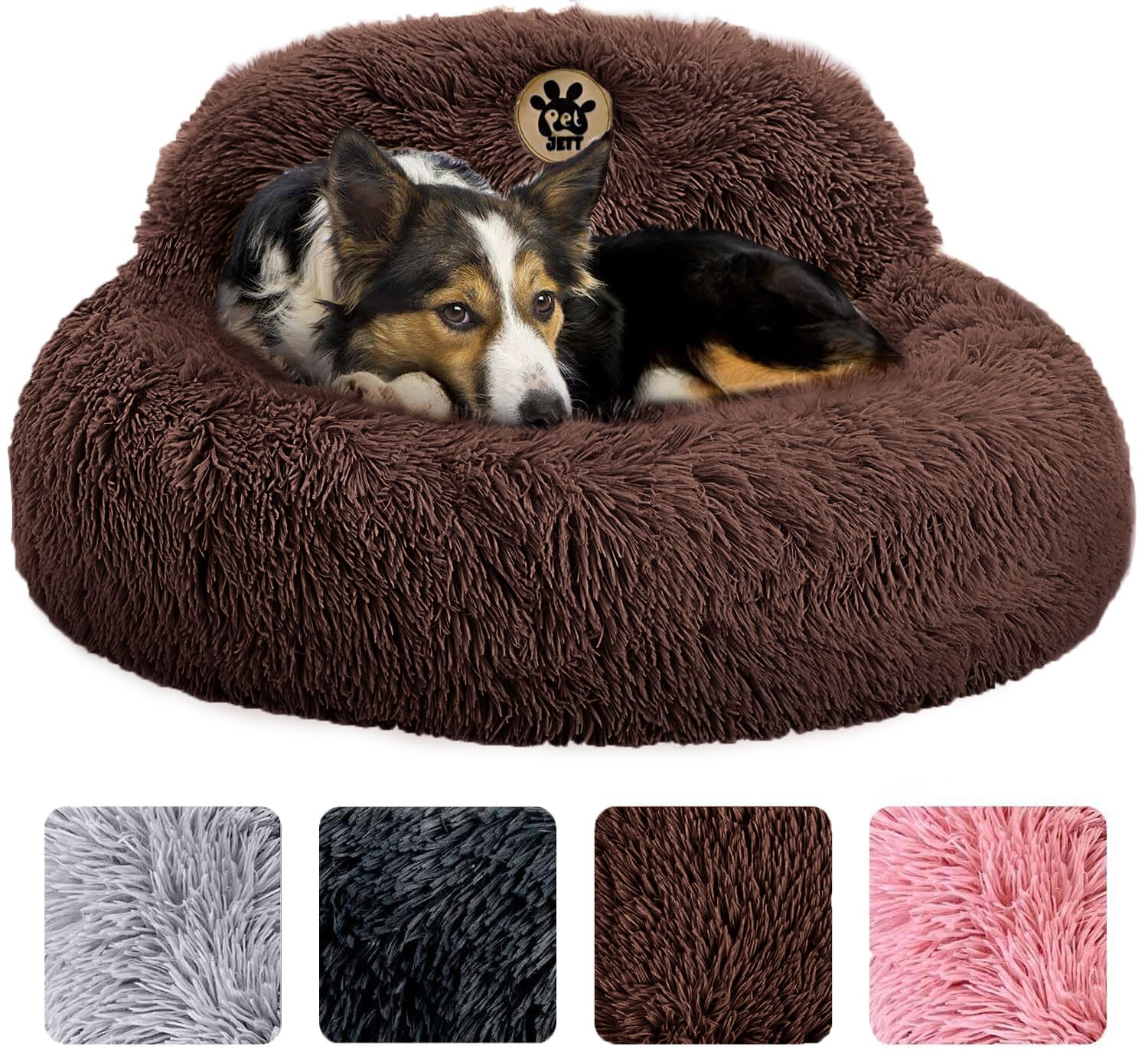 PetJett Cama Calmante en forma dona 30'', suave y acolchada para perros hasta 45 lb
