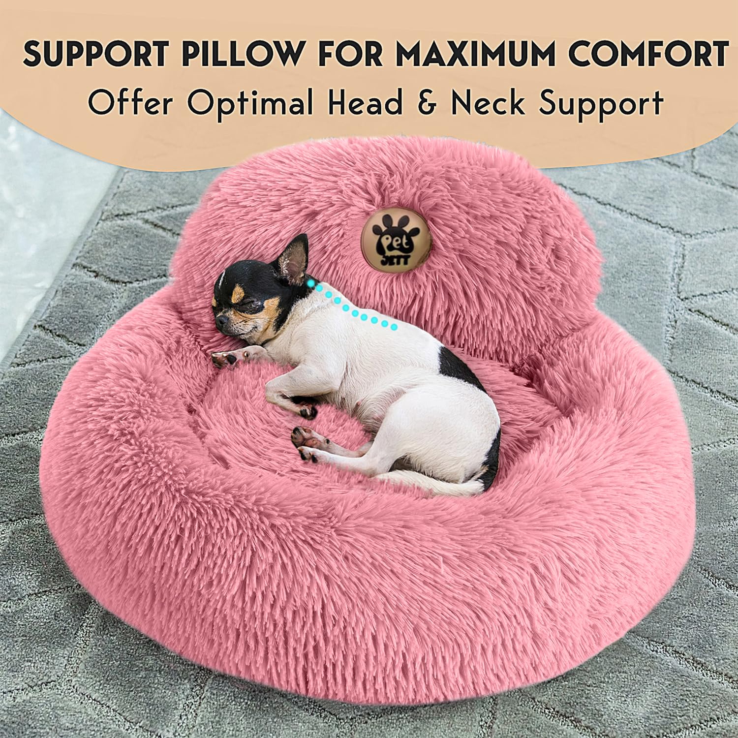 PetJett Cama Perro Donut Peluche Detalle: abrazo envolvente para descanso.