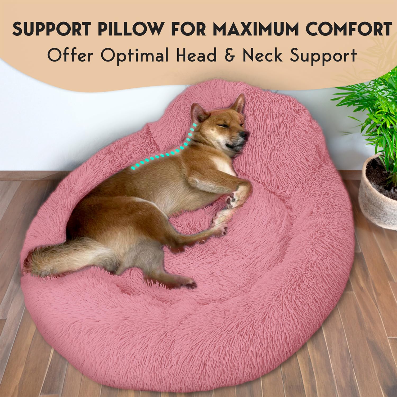 PetJett forma-dona cama con forro peluche rosado, ideal para abrazar.