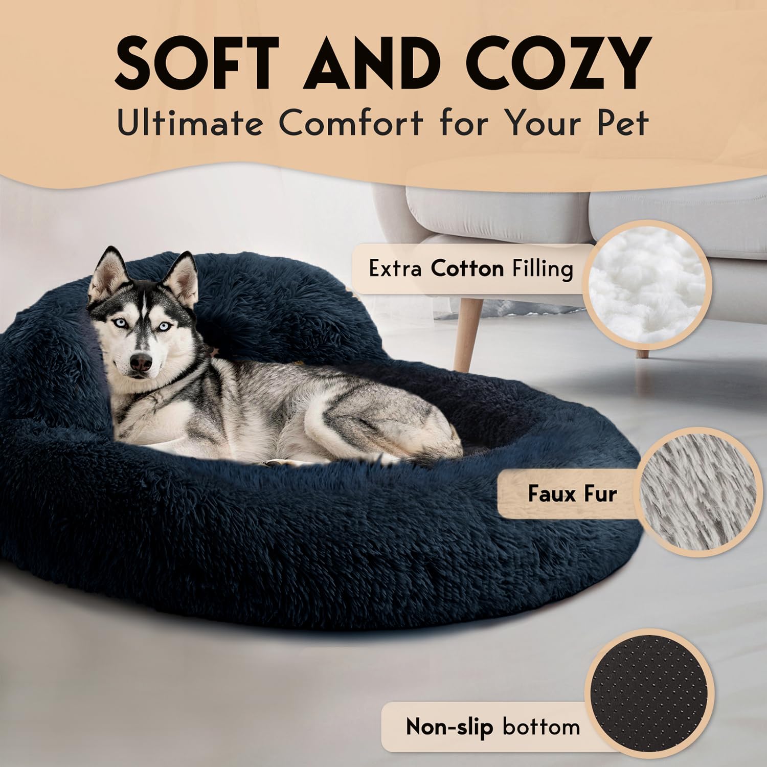 PET JETT pelo-falso-ultra-suave-cama-perro ofrece tacto mullido para acurrucarse.